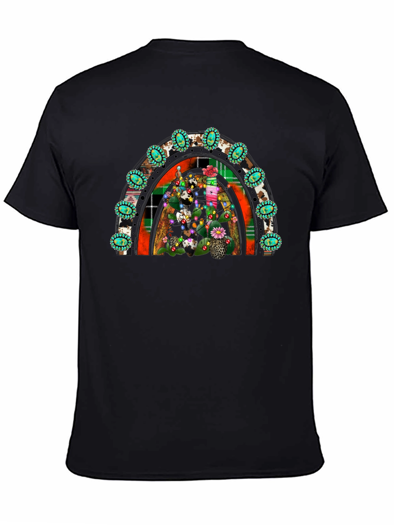 Festive Cactus Rainbow T-Shirt - Western Holiday Tee