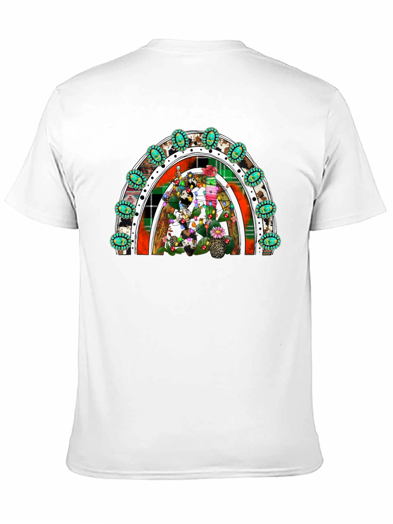 Festive Cactus Rainbow T-Shirt - Western Holiday Tee