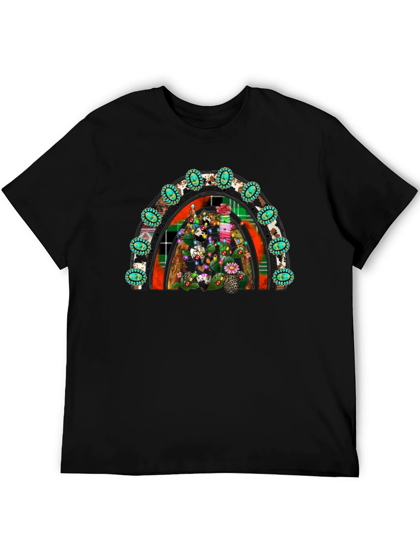 Festive Cactus Rainbow T-Shirt - Western Holiday Tee