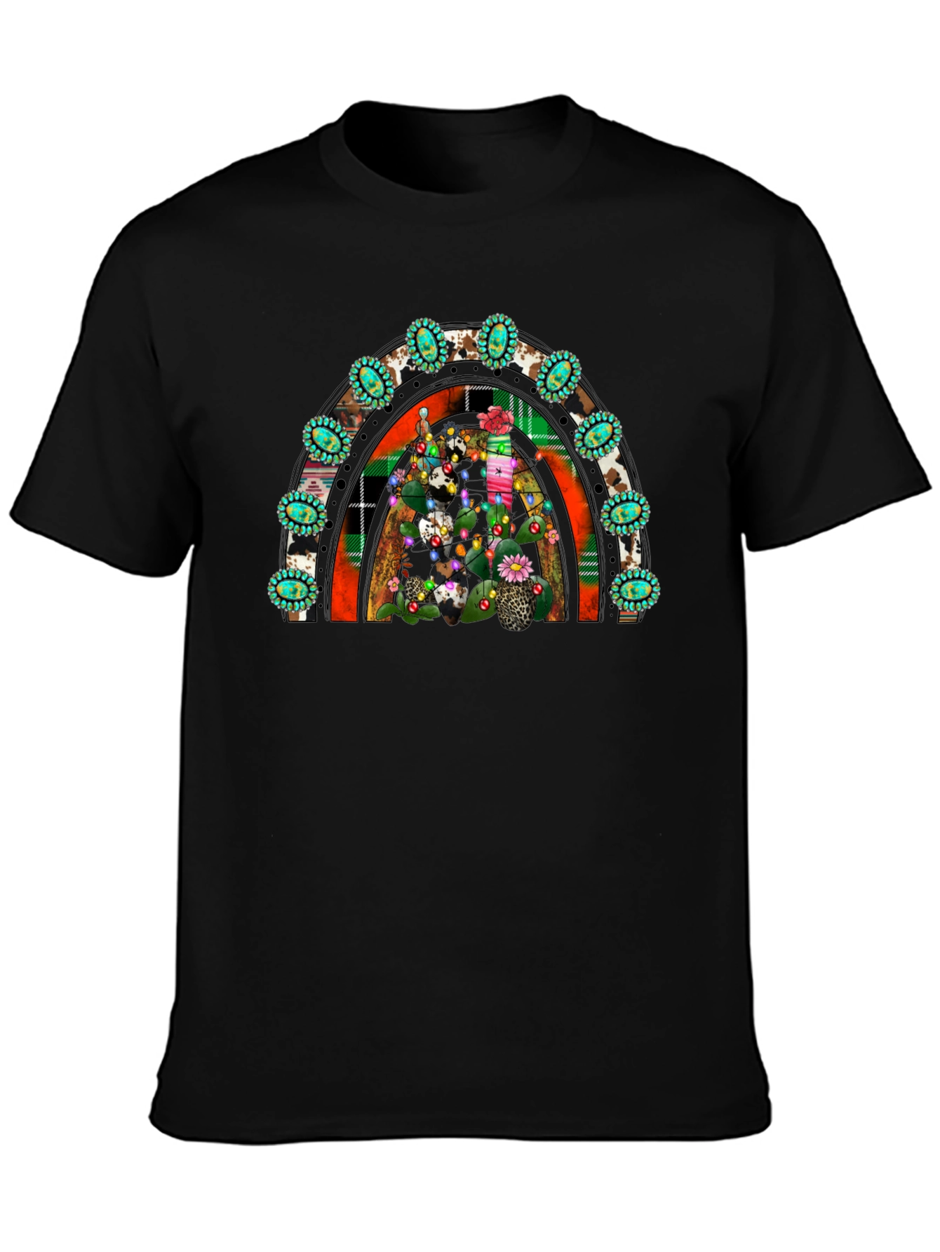 Festive Cactus Rainbow T-Shirt - Western Holiday Tee