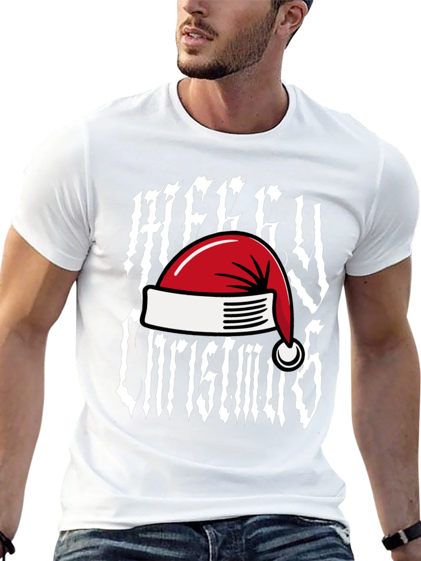 Merry Christmas T-Shirt Santa Hat Graphic