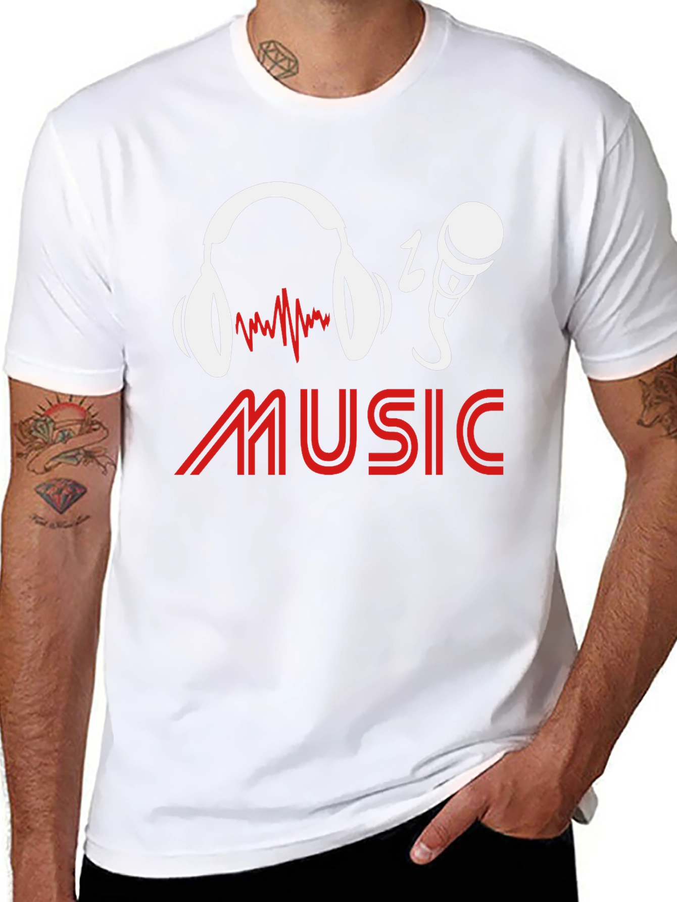 Music Lover T-Shirt - Headphones & Microphone Graphic Tee