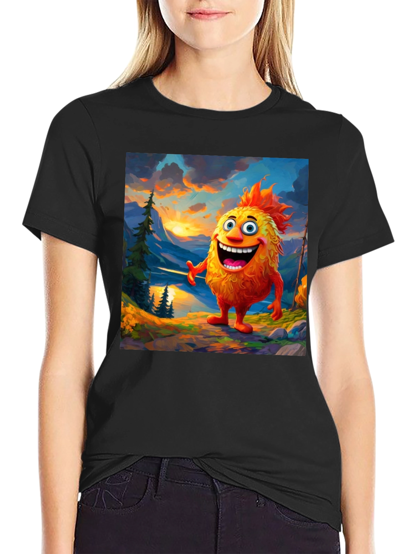 Cartoon Monster Graphic Tee - Black T-Shirt