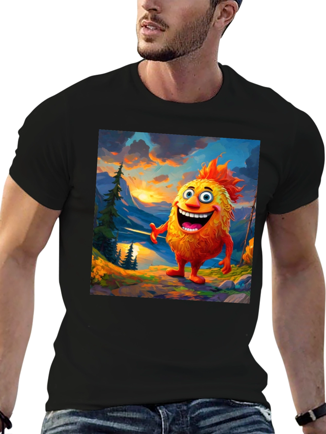 Cartoon Monster Graphic Tee - Black T-Shirt