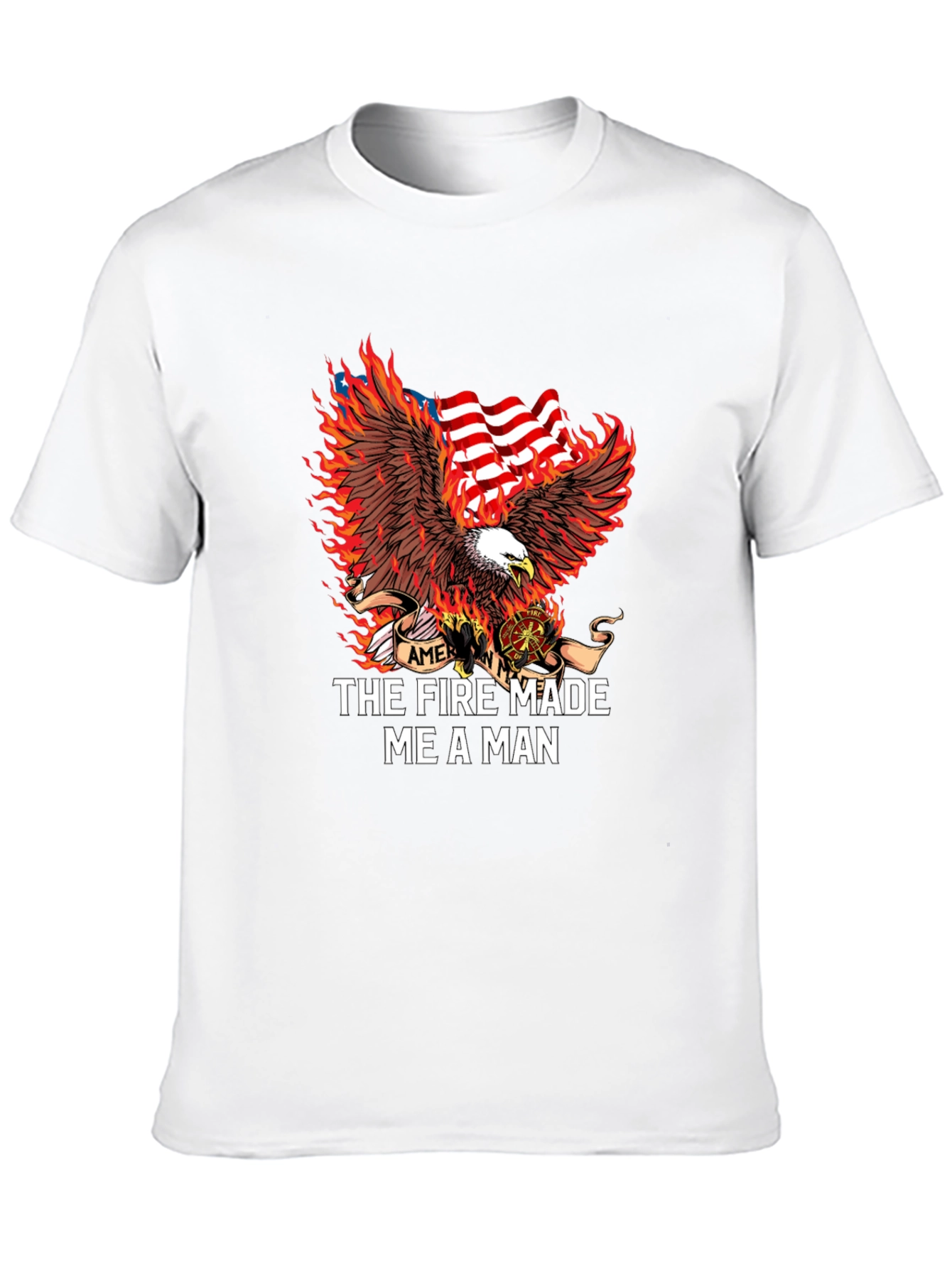 Firefighter Eagle American Flag Graphic T-Shirt