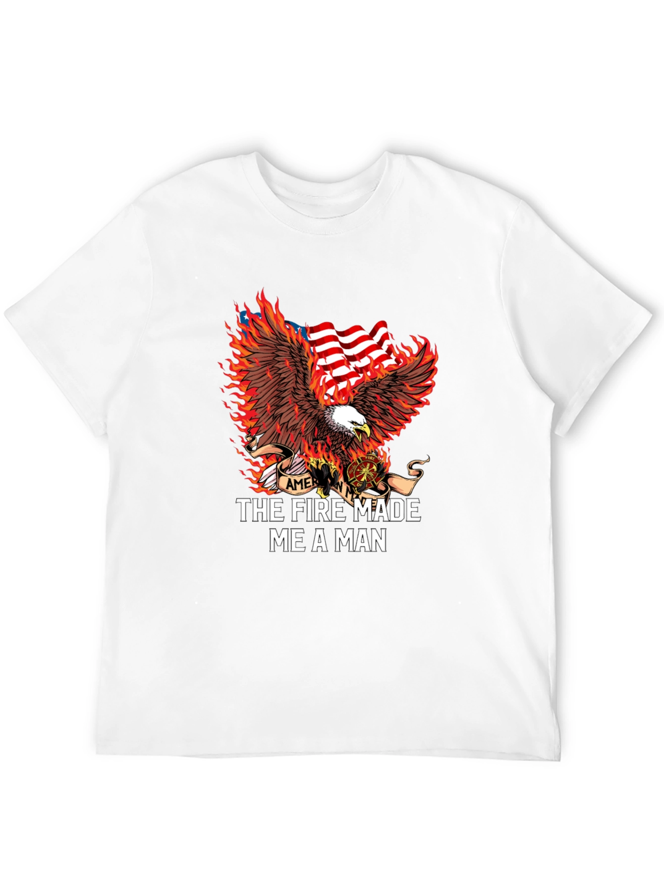 Firefighter Eagle American Flag Graphic T-Shirt