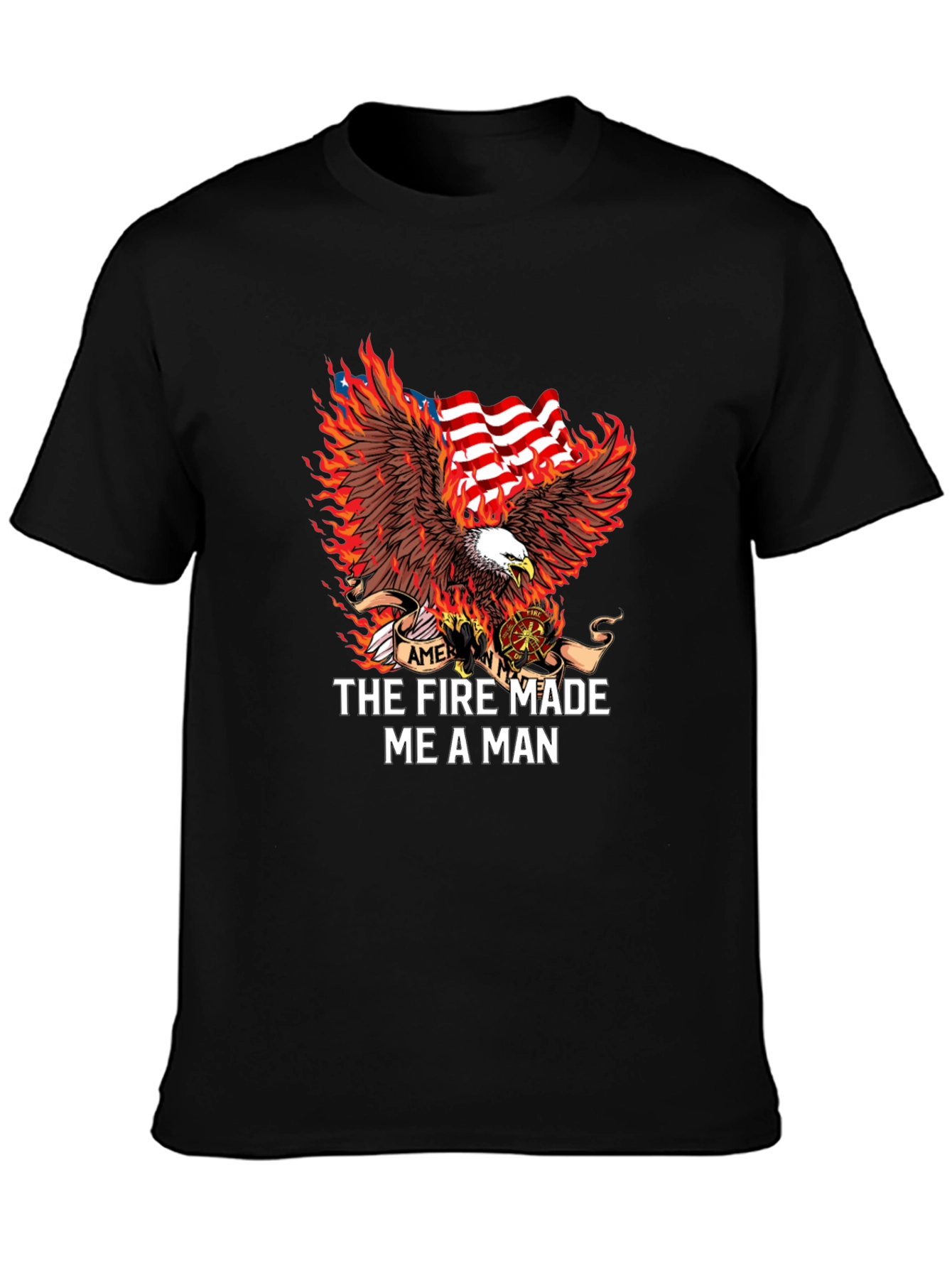 Firefighter Eagle American Flag Graphic T-Shirt