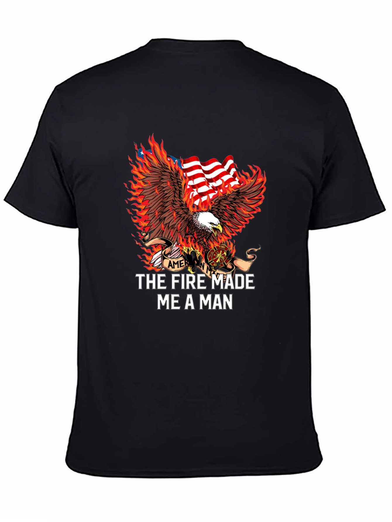 Firefighter Eagle American Flag Graphic T-Shirt