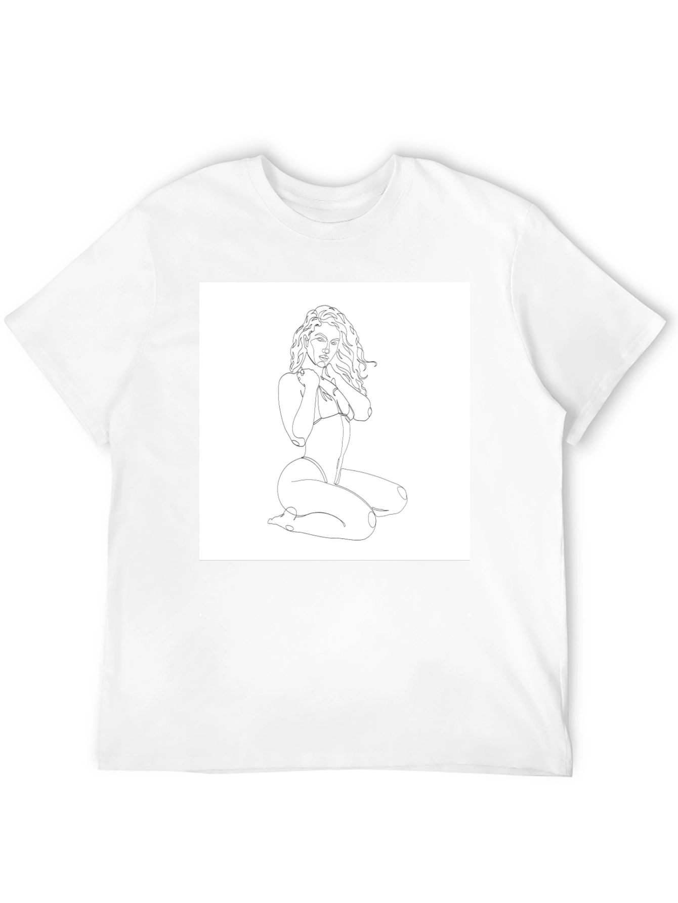 Minimalist Woman Line Art Black T-Shirt
