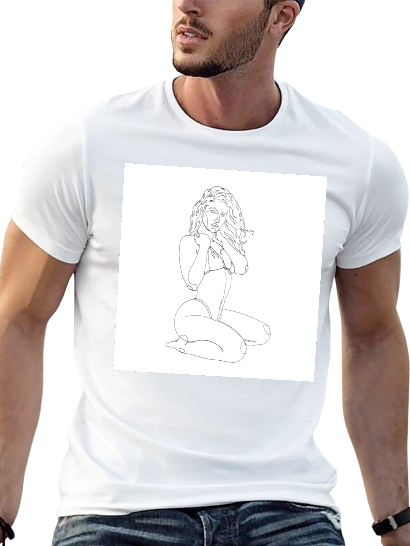 Minimalist Woman Line Art Black T-Shirt