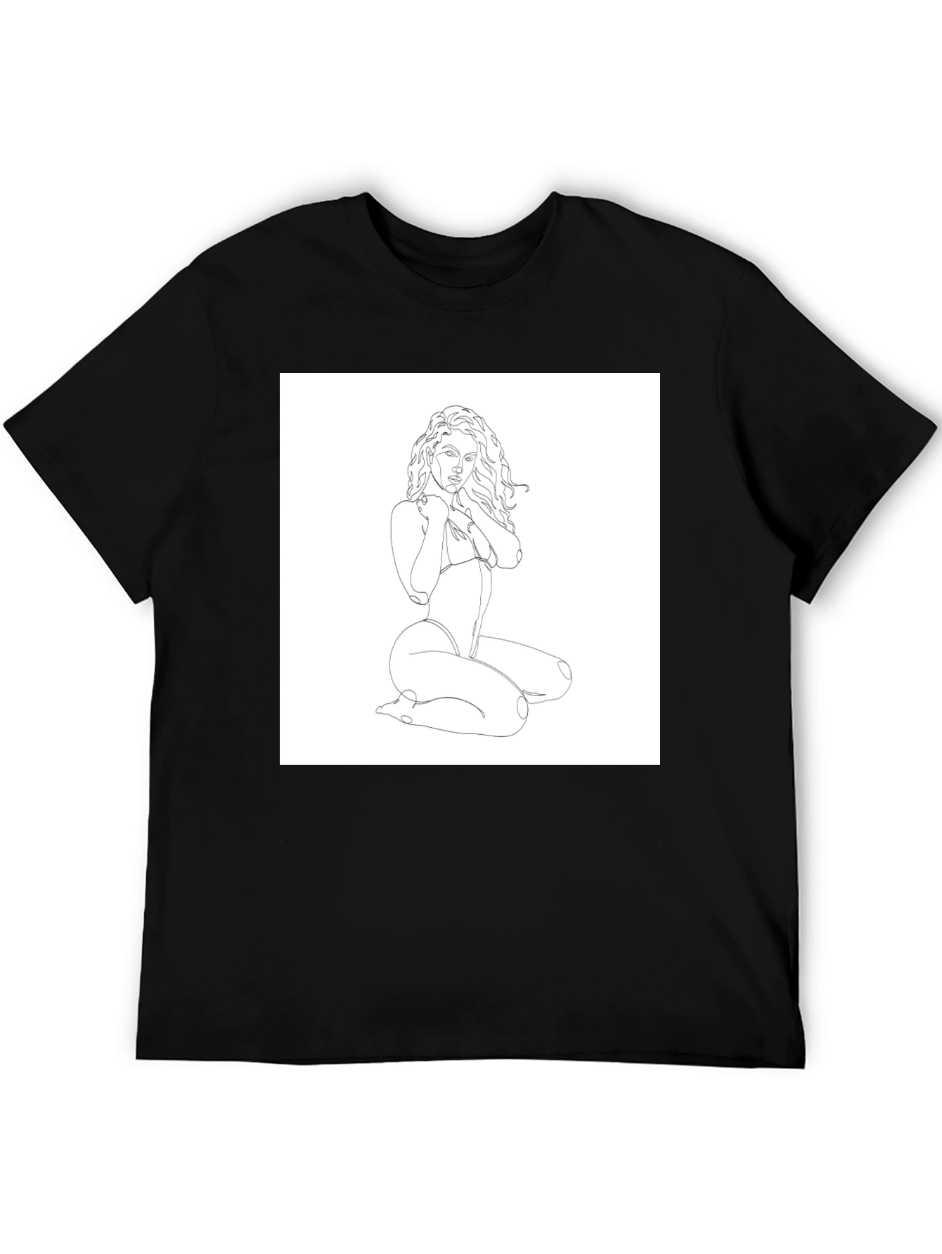 Minimalist Woman Line Art Black T-Shirt