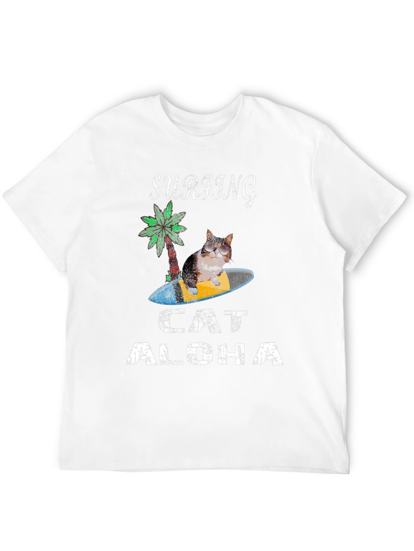 Surfing Cat Aloha T-Shirt - Black Tee