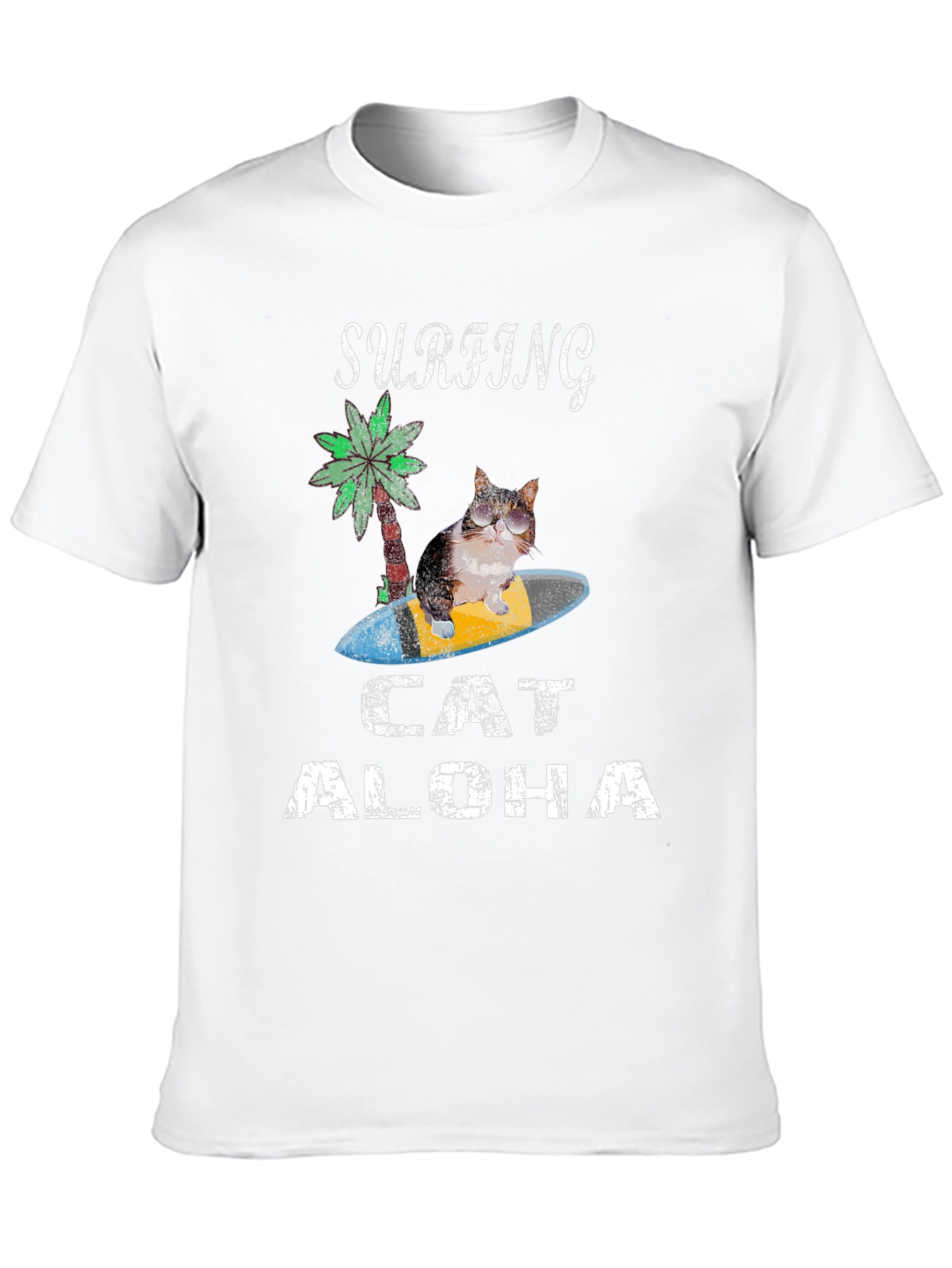 Surfing Cat Aloha T-Shirt - Black Tee