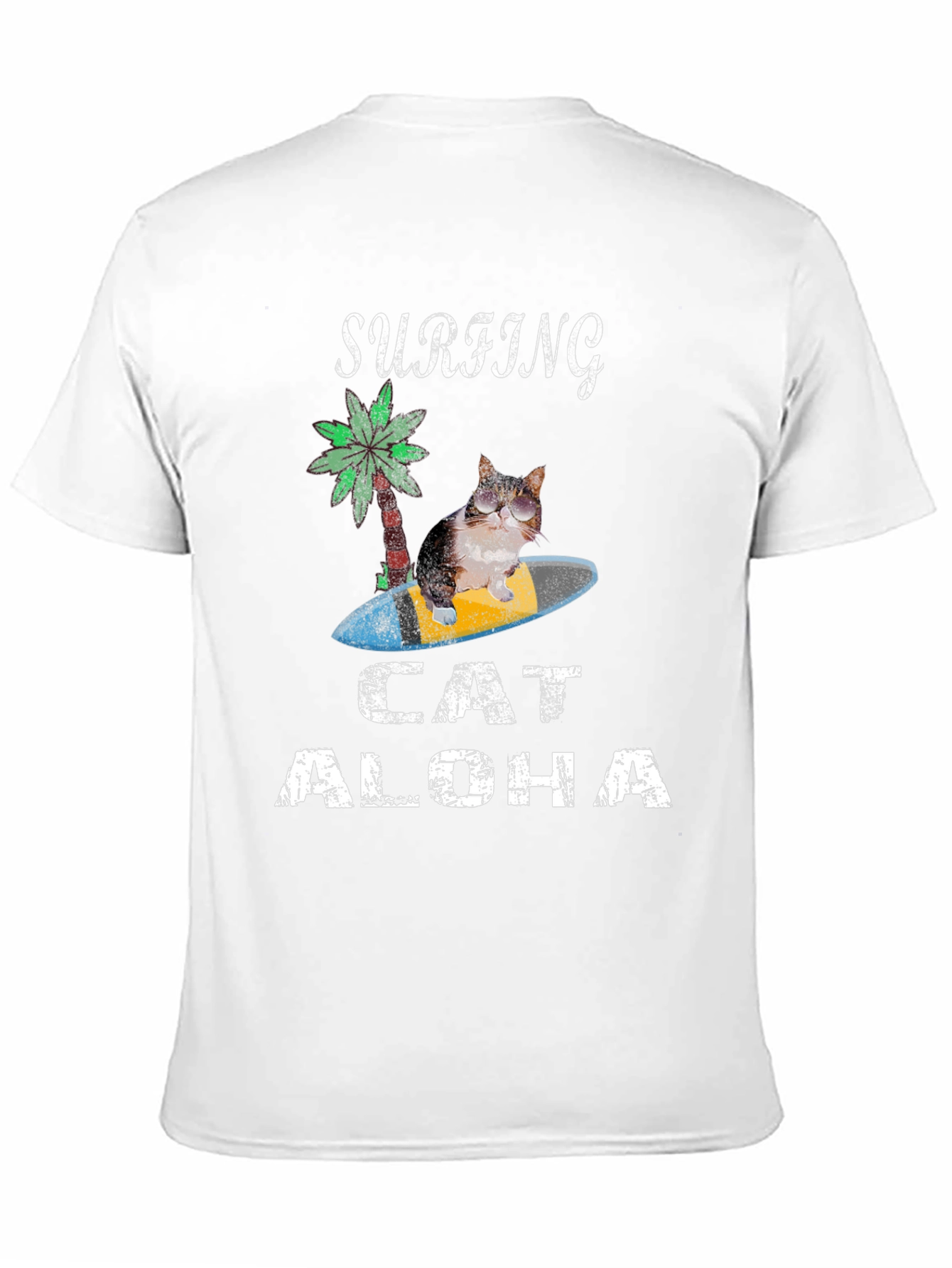 Surfing Cat Aloha T-Shirt - Black Tee
