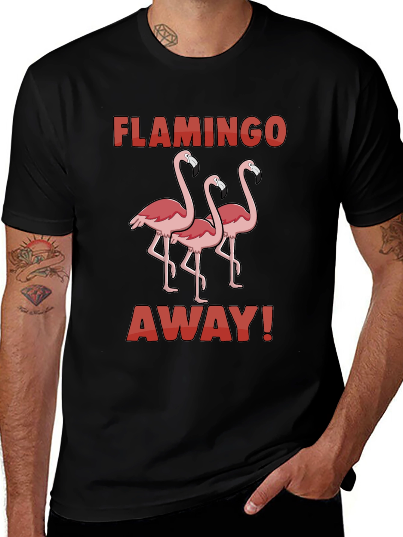 Flamingo Away Graphic Tee - Black Cotton T-Shirt