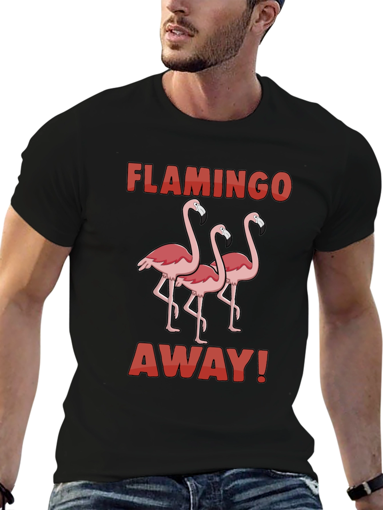 Flamingo Away Graphic Tee - Black Cotton T-Shirt
