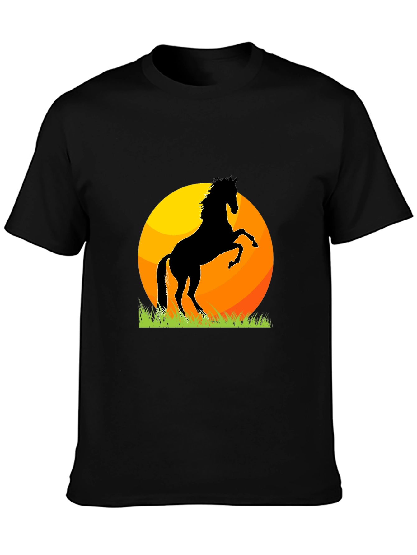 Horse Silhouette Sunset Graphic Tee - Black