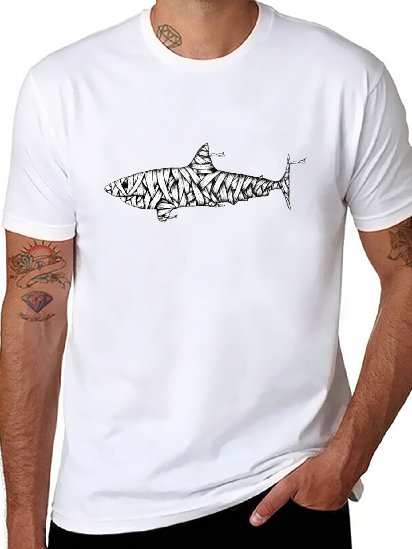 Shark Mummy Graphic Tee - Unique Black Cotton T-Shirt