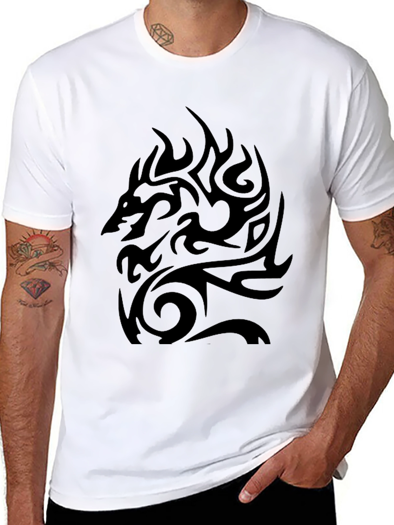 Mens Black Tribal Dragon Graphic T-Shirt