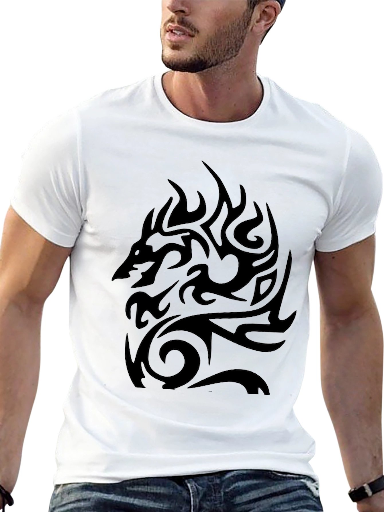 Mens Black Tribal Dragon Graphic T-Shirt
