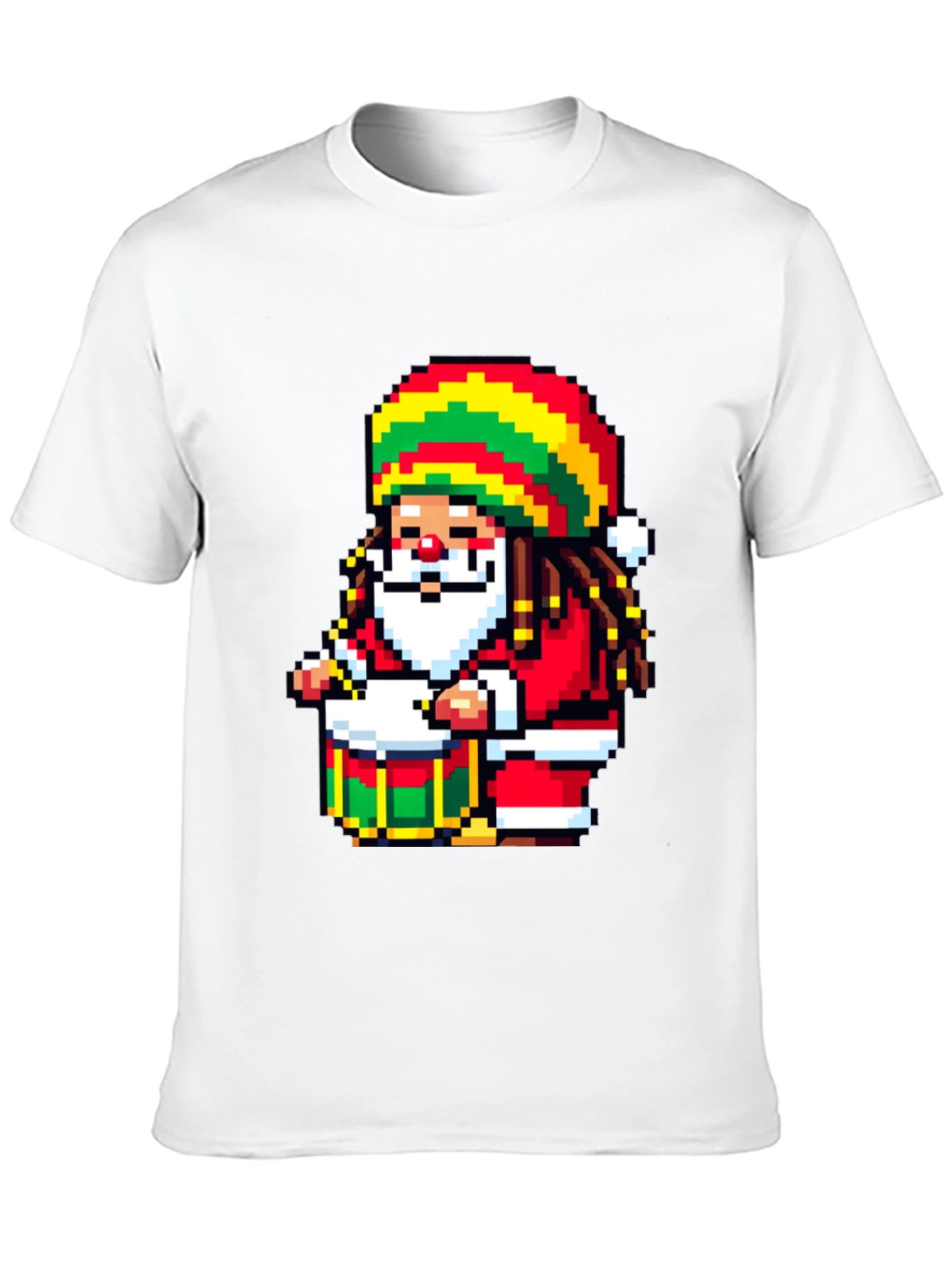 Rasta Santa Pixel Art T-Shirt - Holiday Reggae Vibes