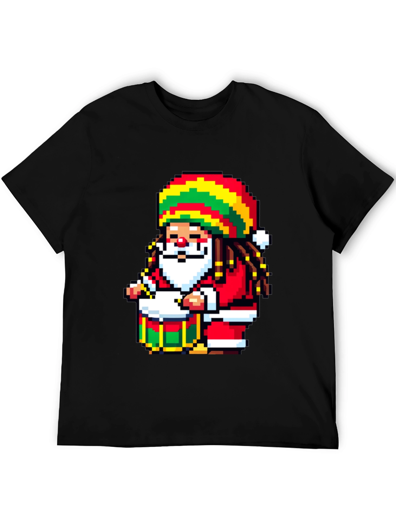 Rasta Santa Pixel Art T-Shirt - Holiday Reggae Vibes