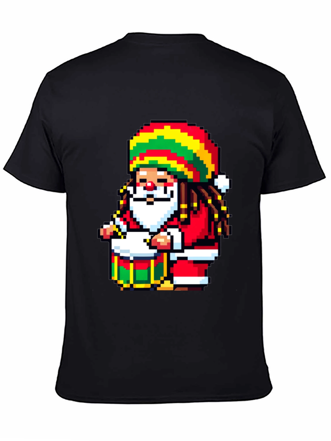 Rasta Santa Pixel Art T-Shirt - Holiday Reggae Vibes