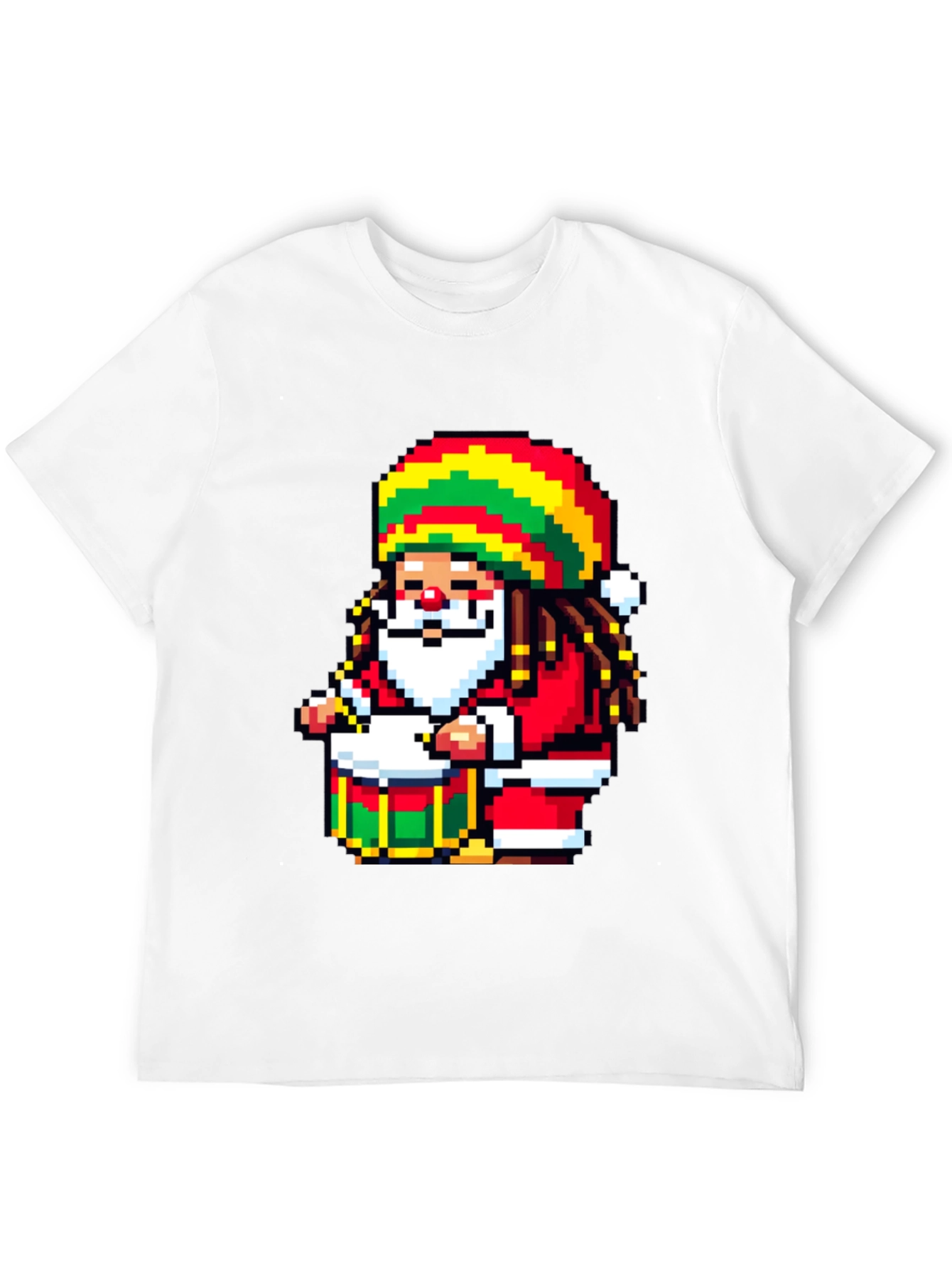 Rasta Santa Pixel Art T-Shirt - Holiday Reggae Vibes