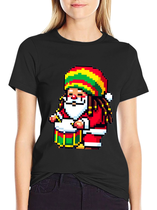 Rasta Santa Pixel Art T-Shirt - Holiday Reggae Vibes