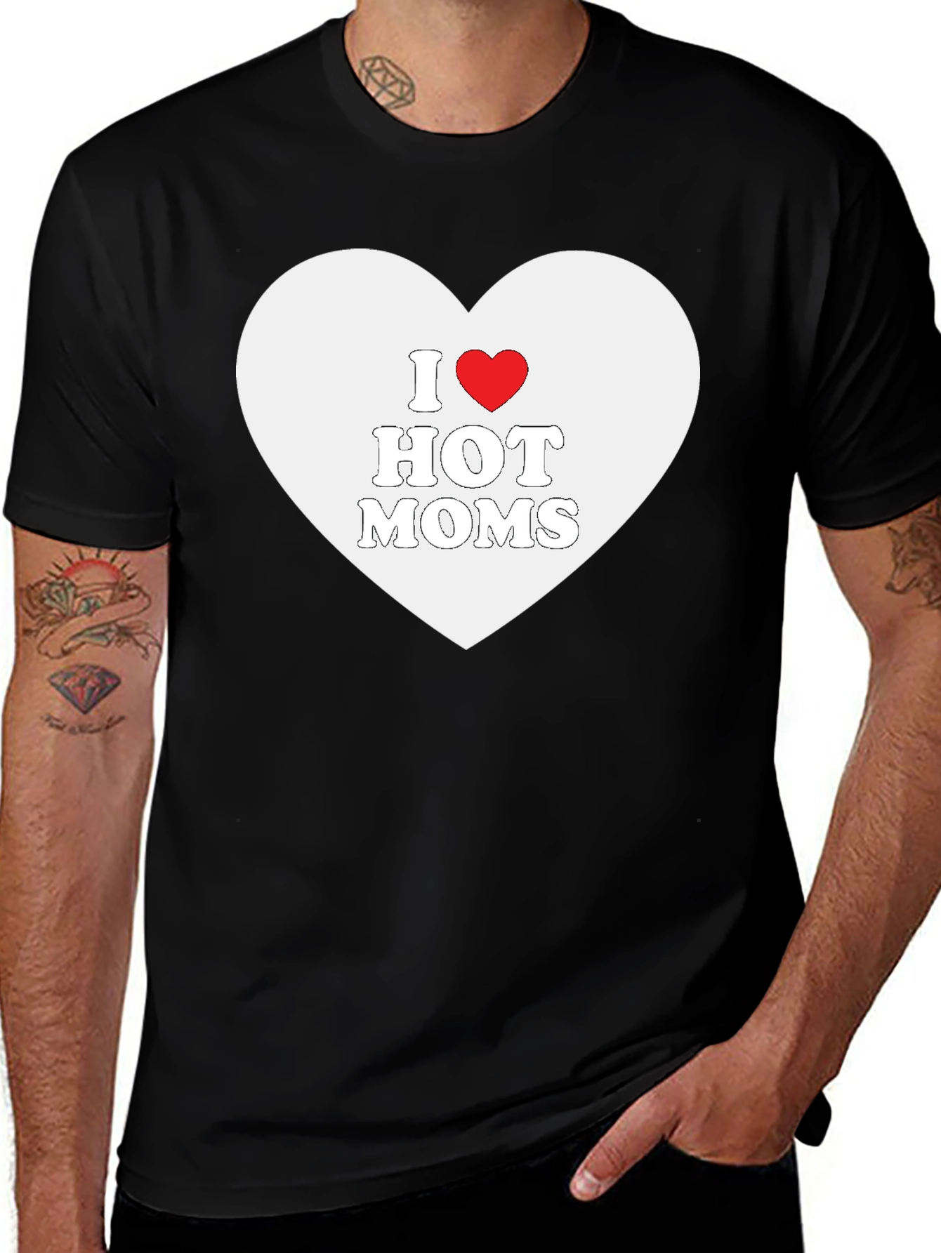 I Heart Hot Moms Black T-Shirt