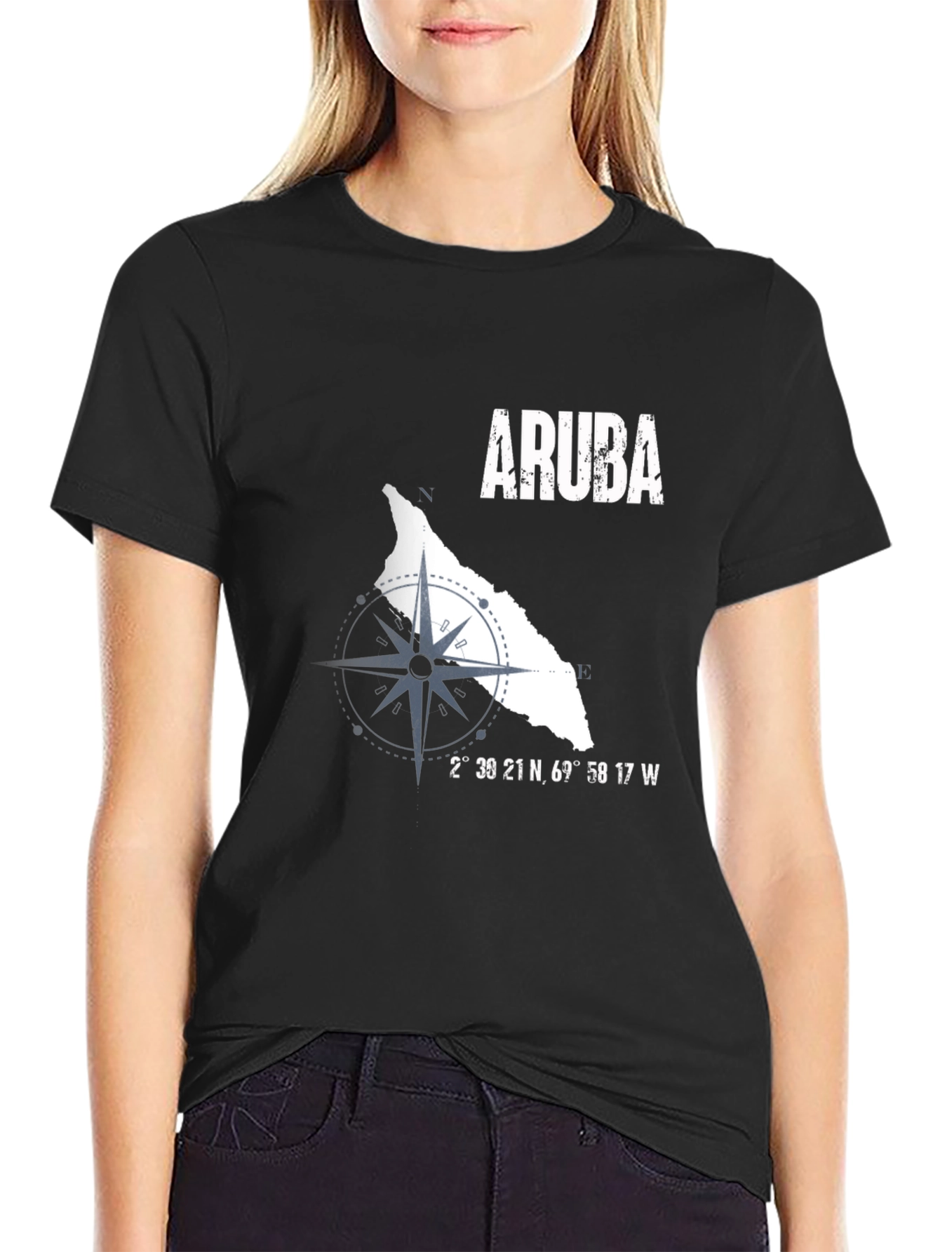 Aruba Compass Graphic Mens T-Shirt - Black
