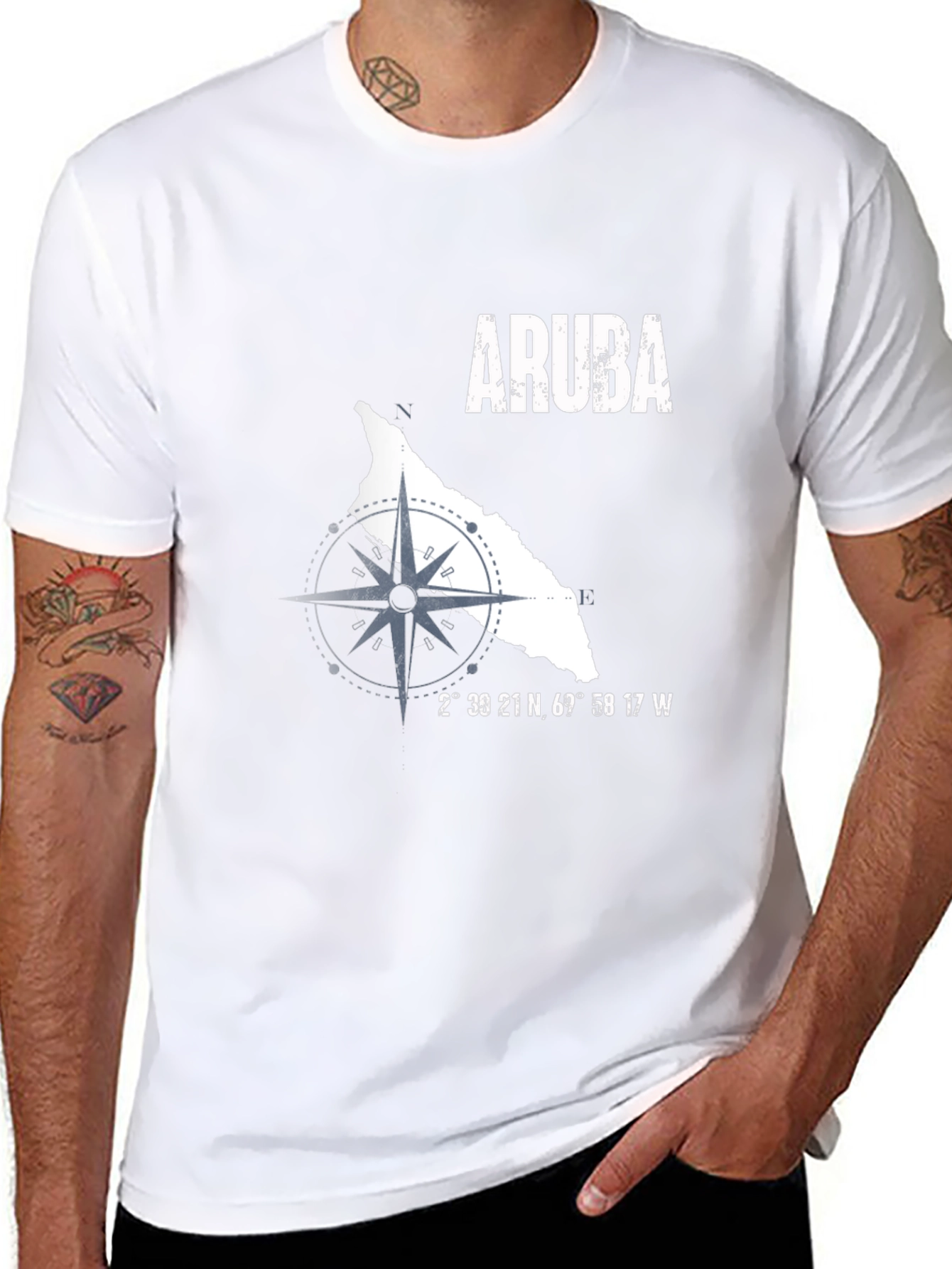 Aruba Compass Graphic Mens T-Shirt - Black