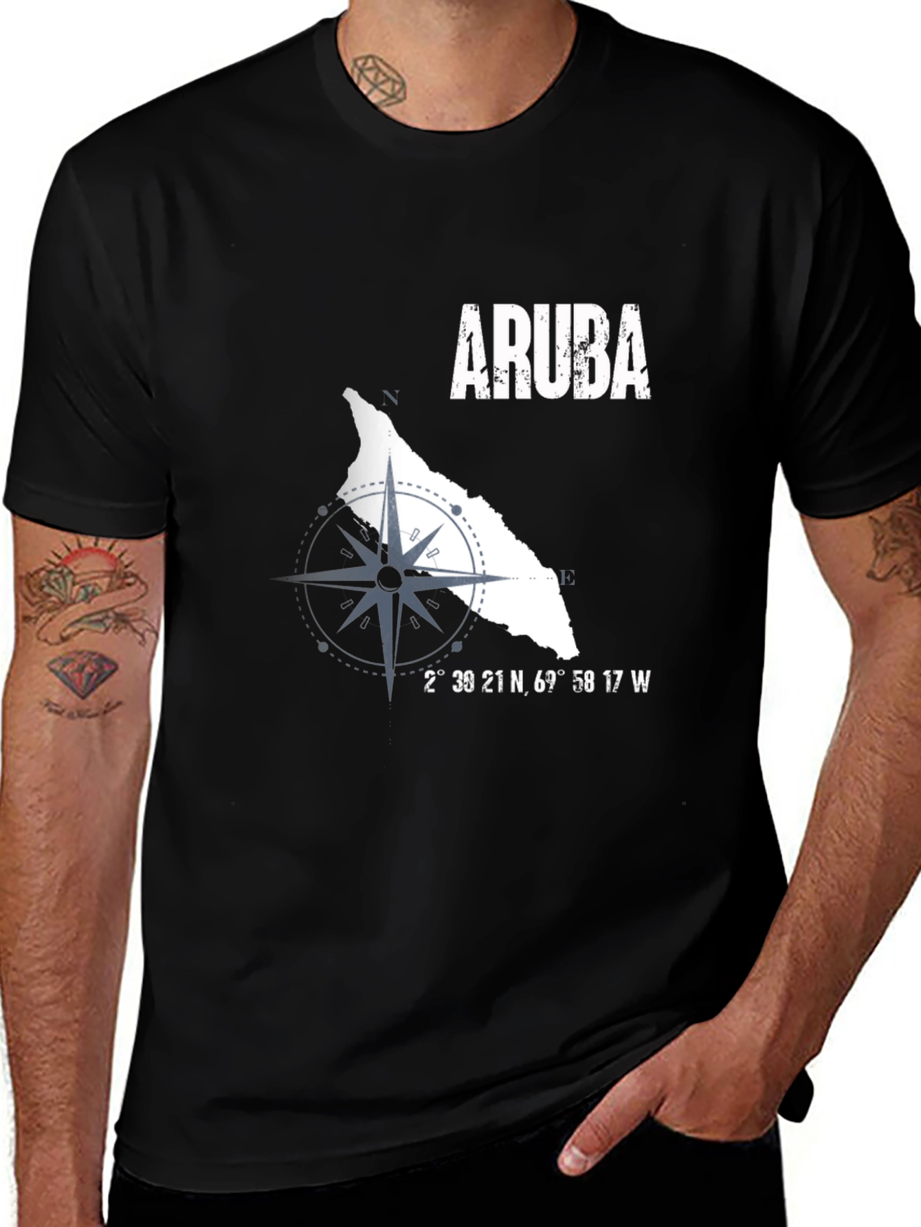 Aruba Compass Graphic Mens T-Shirt - Black
