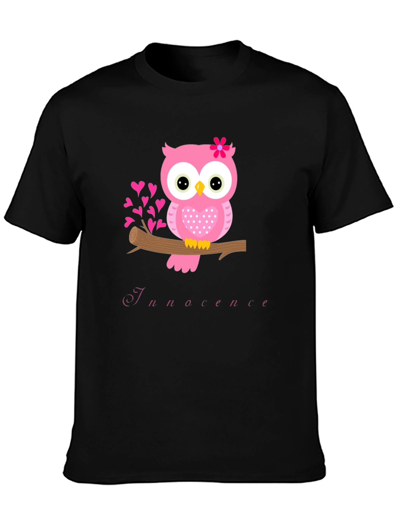 Owl Innocence T-Shirt - Cute Pink Bird Tee