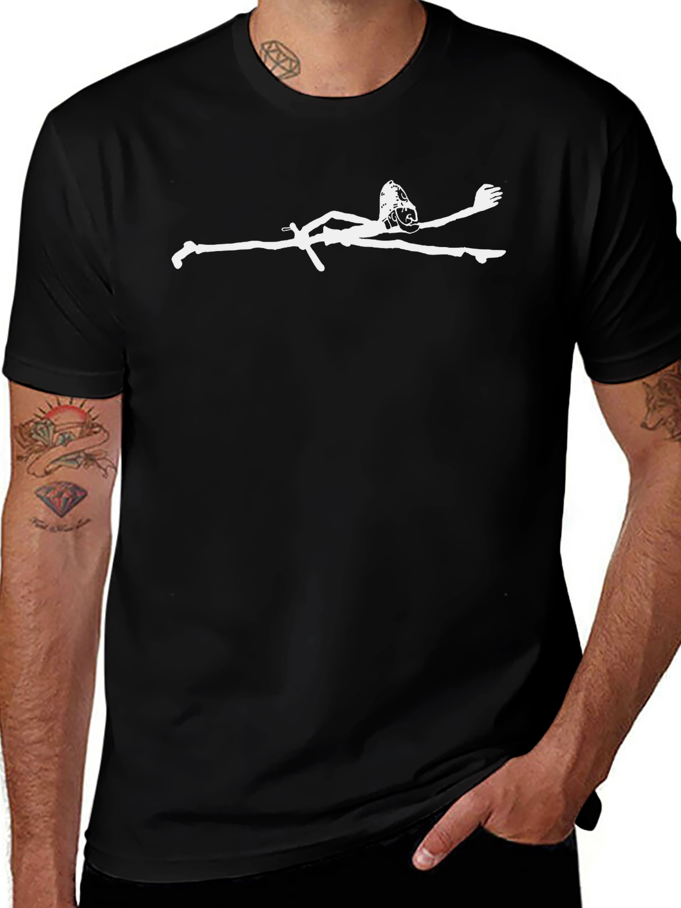 Black T-Shirt with White Swimmer Graphic