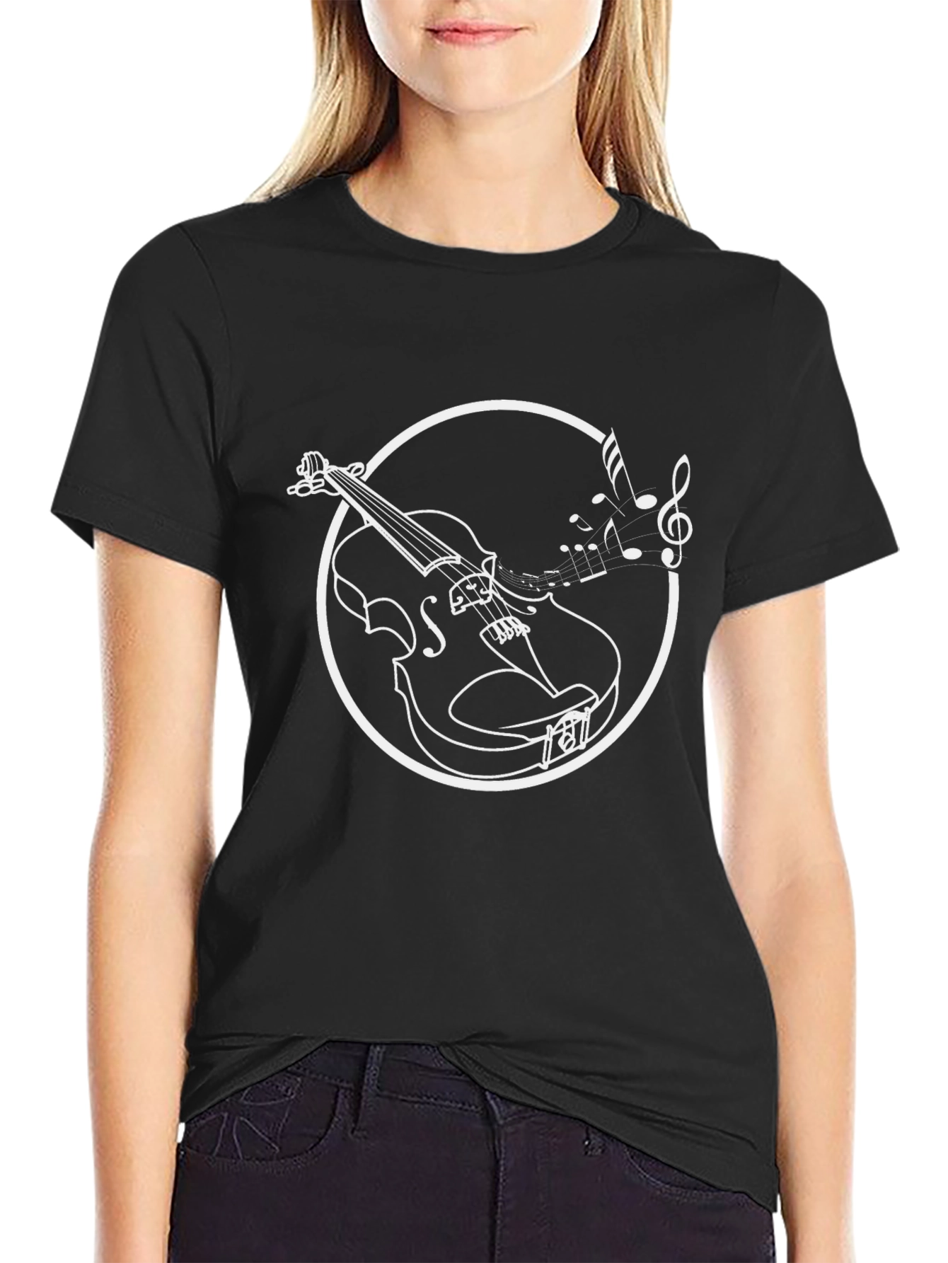 Musical Violin Graphic Tee - Black Cotton T-Shirt