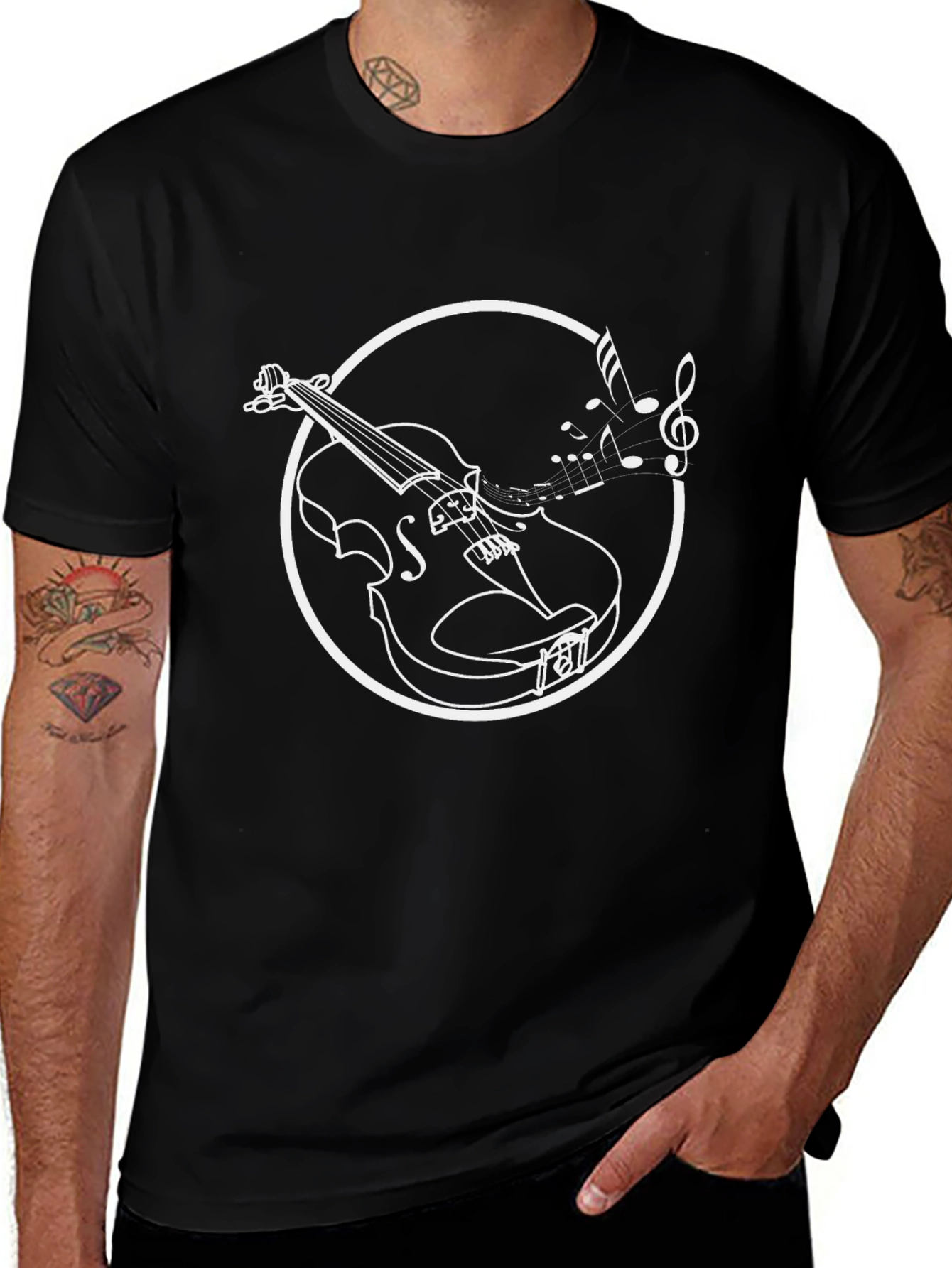 Musical Violin Graphic Tee - Black Cotton T-Shirt