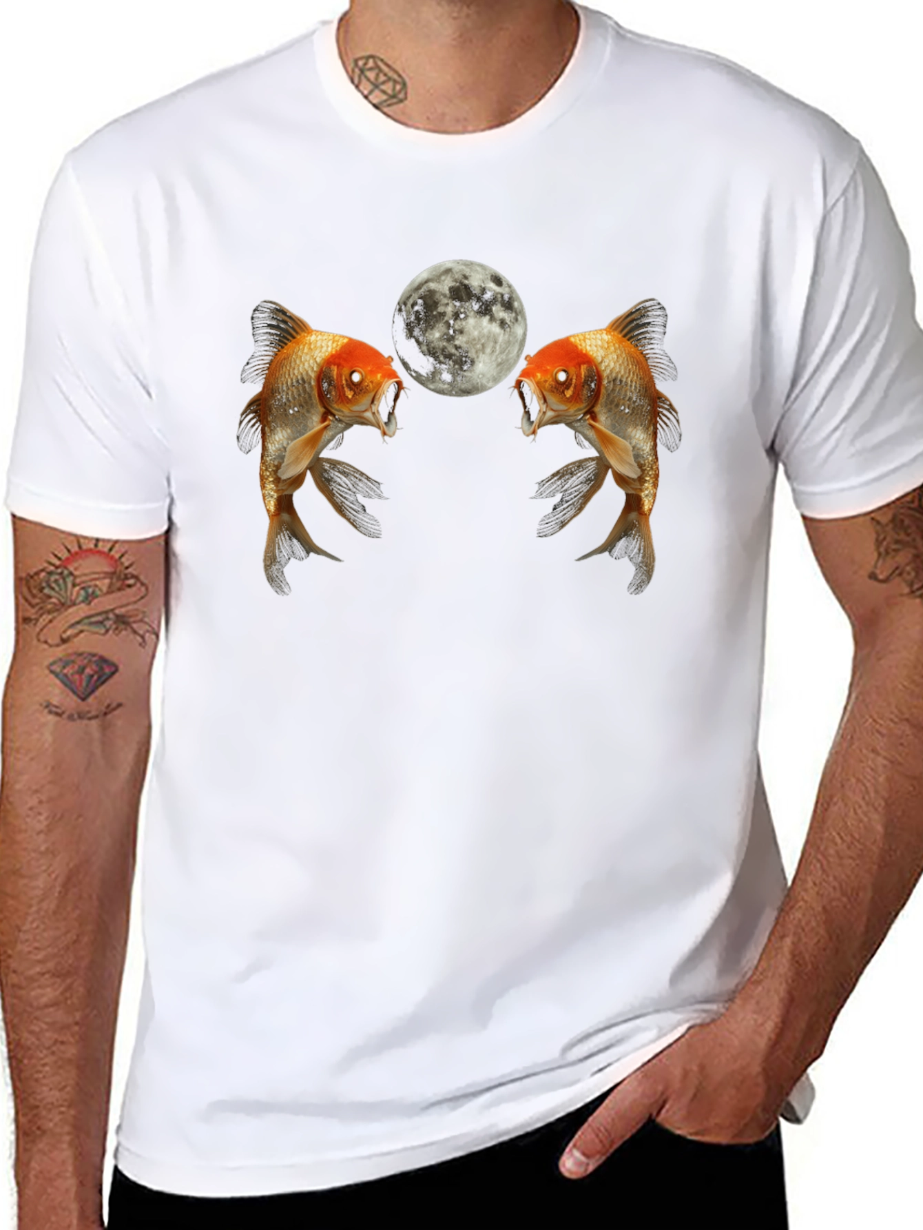 Koi Fish and Moon Graphic T-Shirt