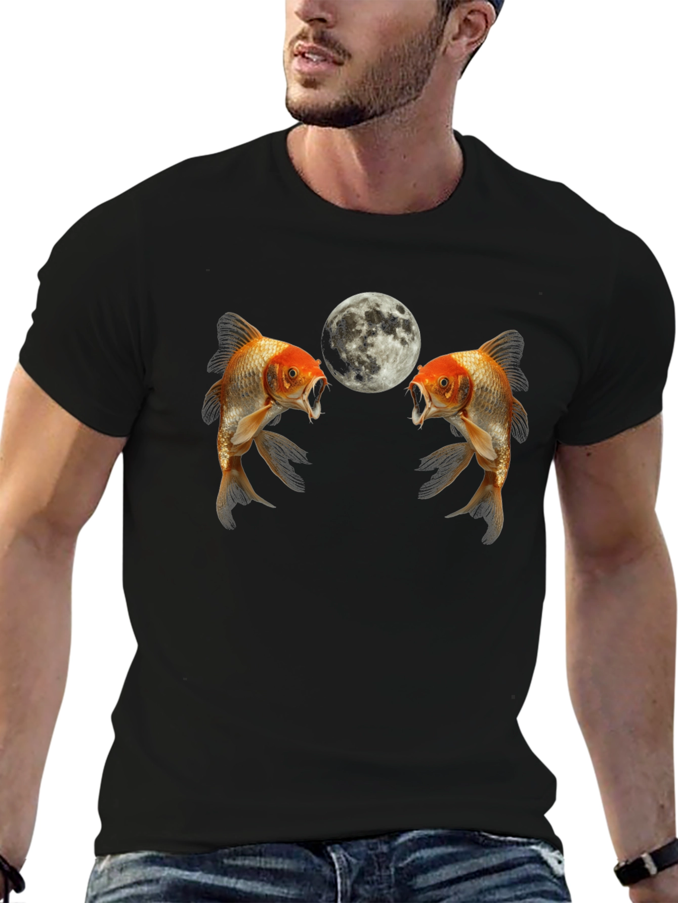 Koi Fish and Moon Graphic T-Shirt