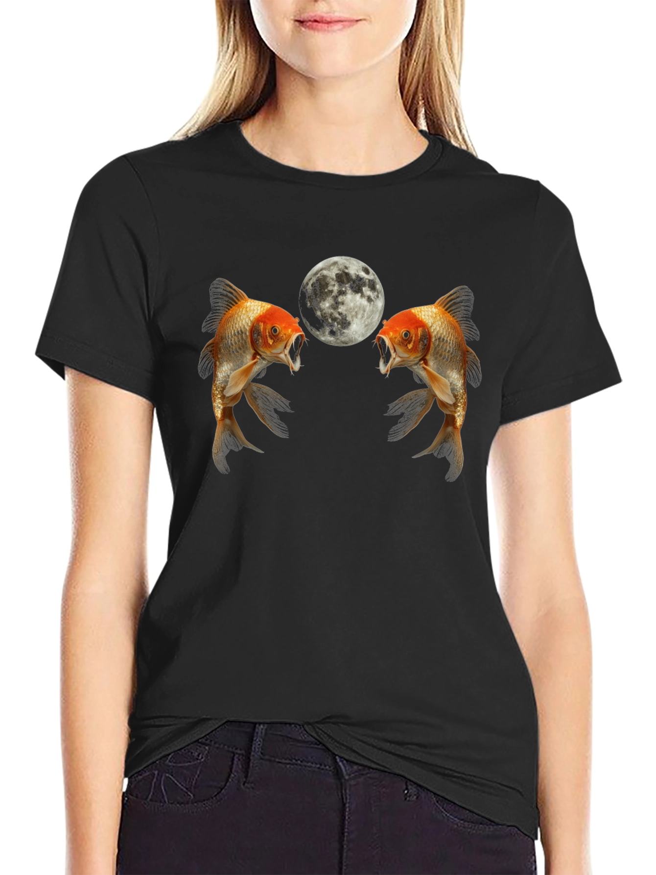 Koi Fish and Moon Graphic T-Shirt