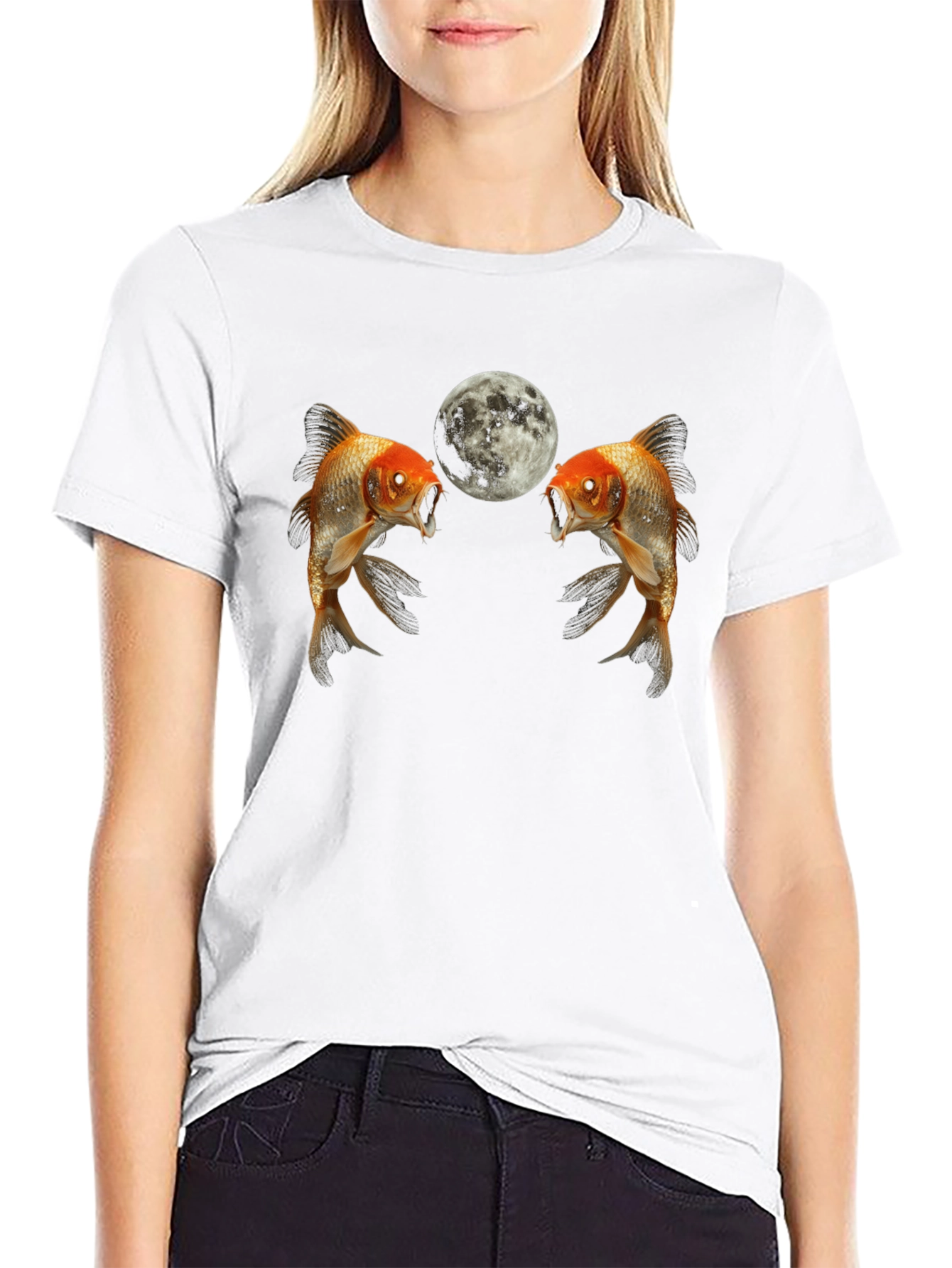 Koi Fish and Moon Graphic T-Shirt