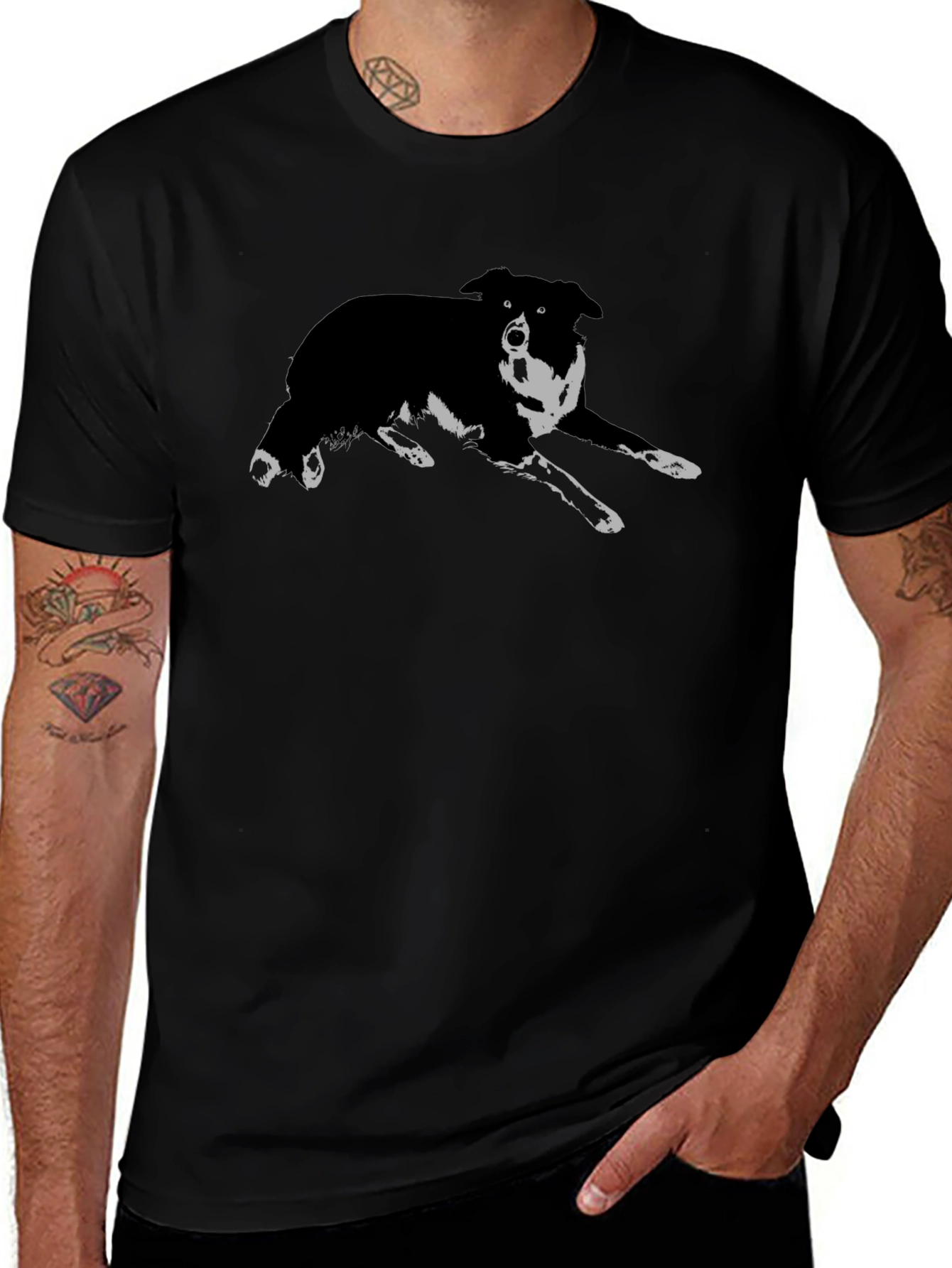 Black Dog Graphic T-Shirt - Collie Design