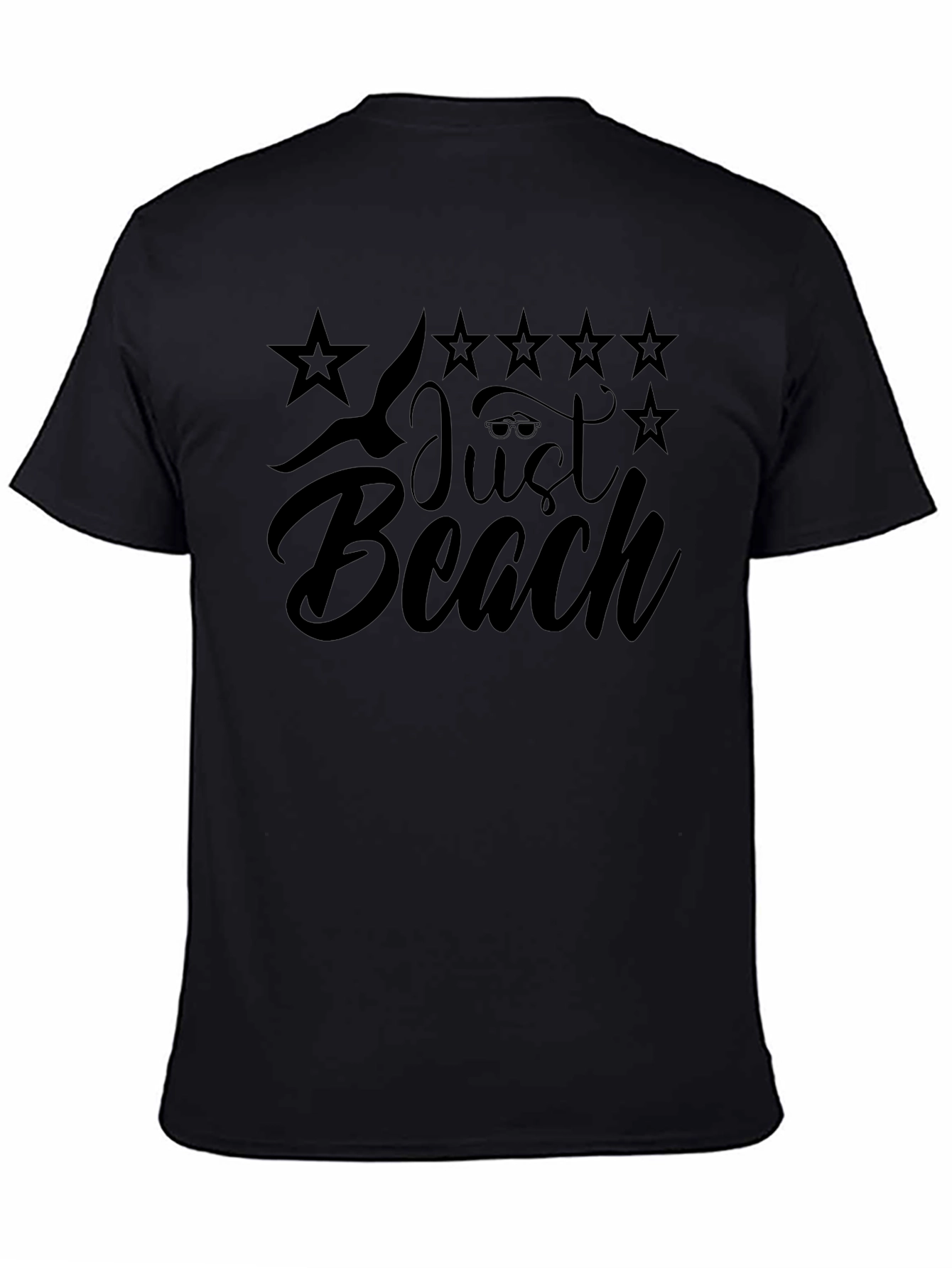 Just Beach Black T-Shirt - Relaxed Summer Vibes