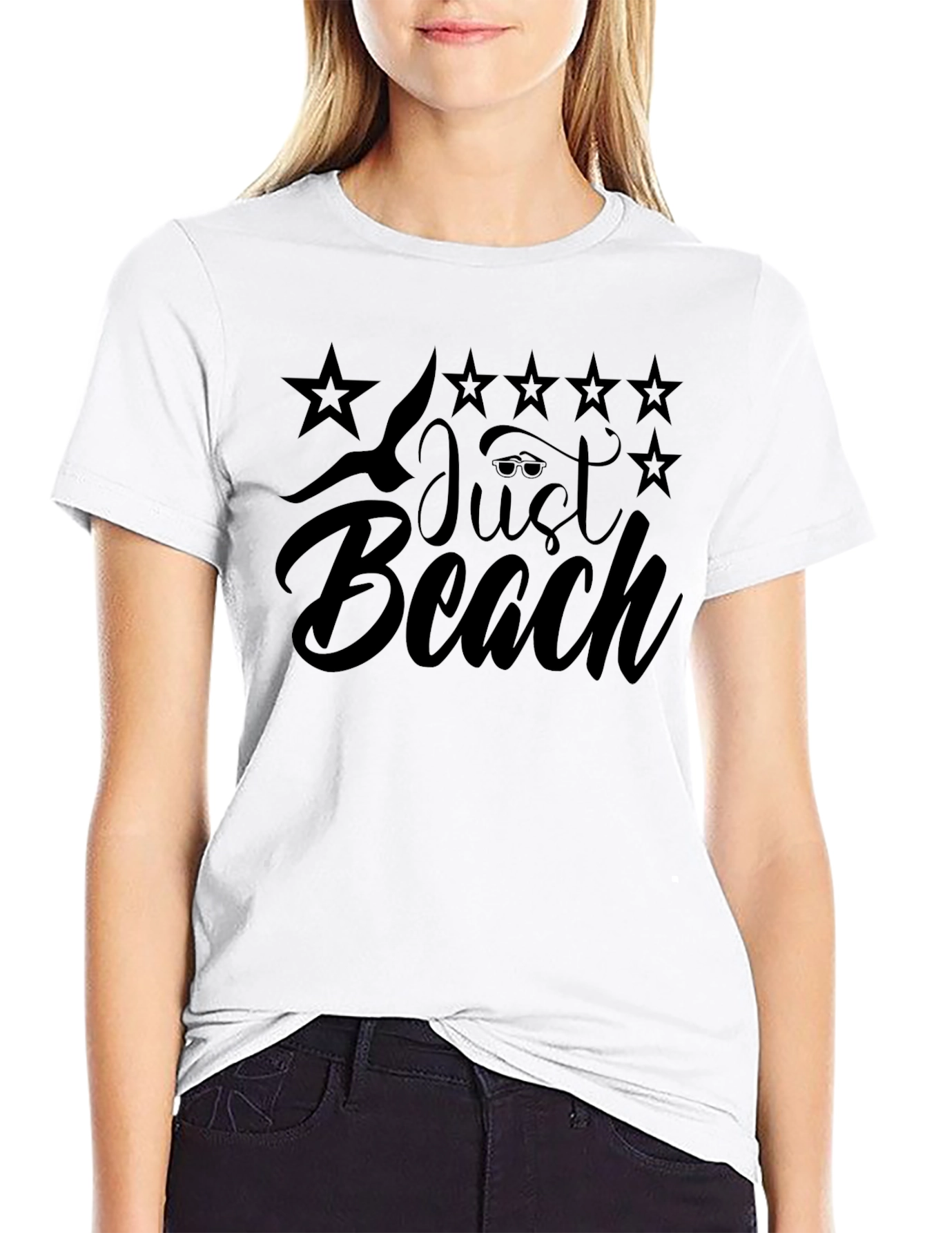 Just Beach Black T-Shirt - Relaxed Summer Vibes