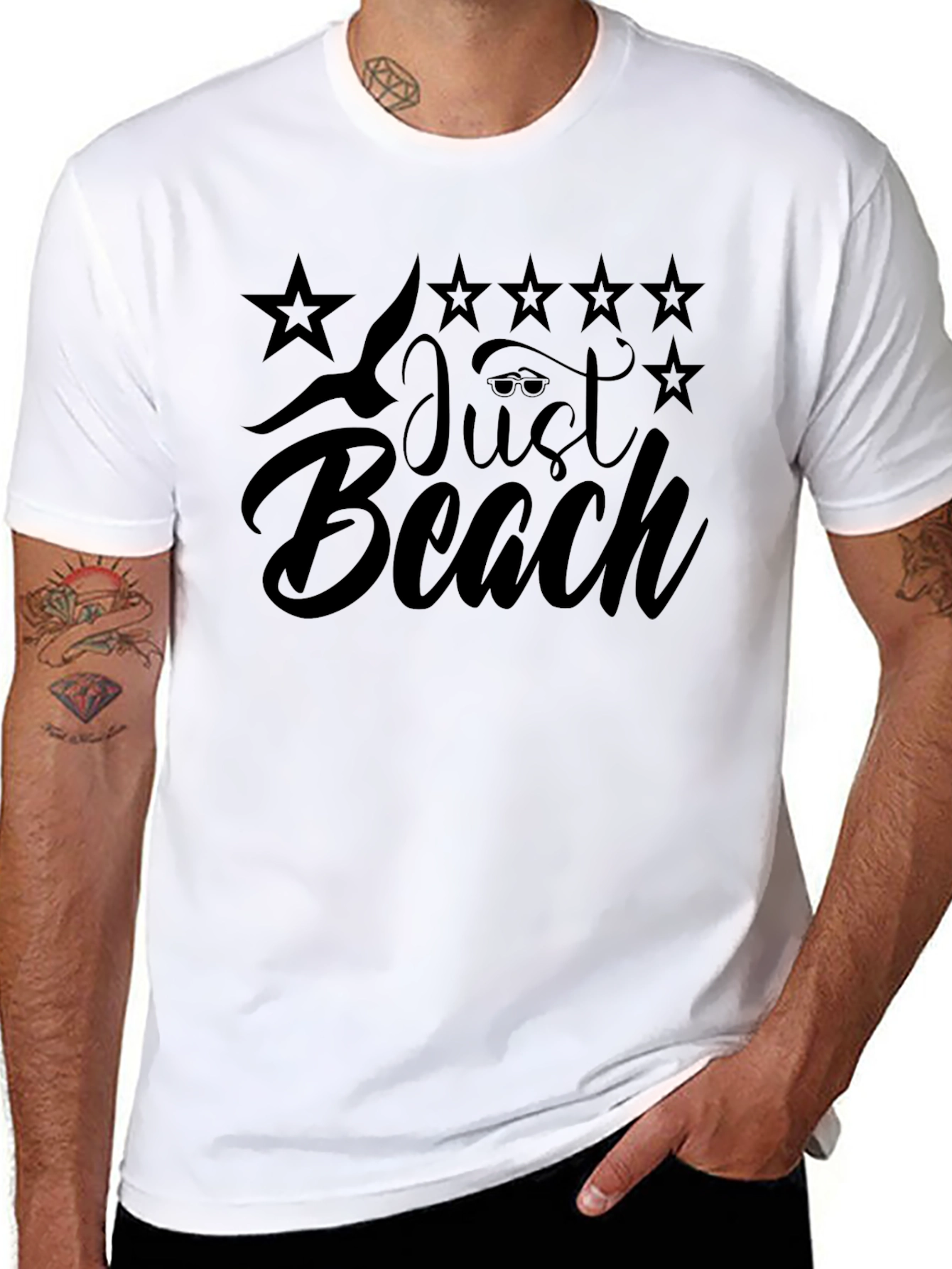Just Beach Black T-Shirt - Relaxed Summer Vibes