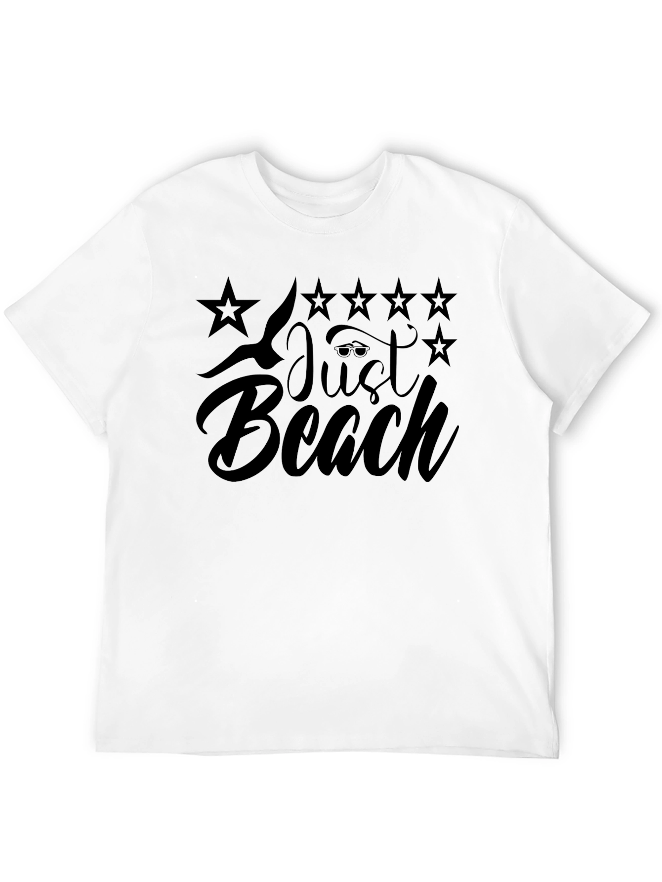 Just Beach Black T-Shirt - Relaxed Summer Vibes