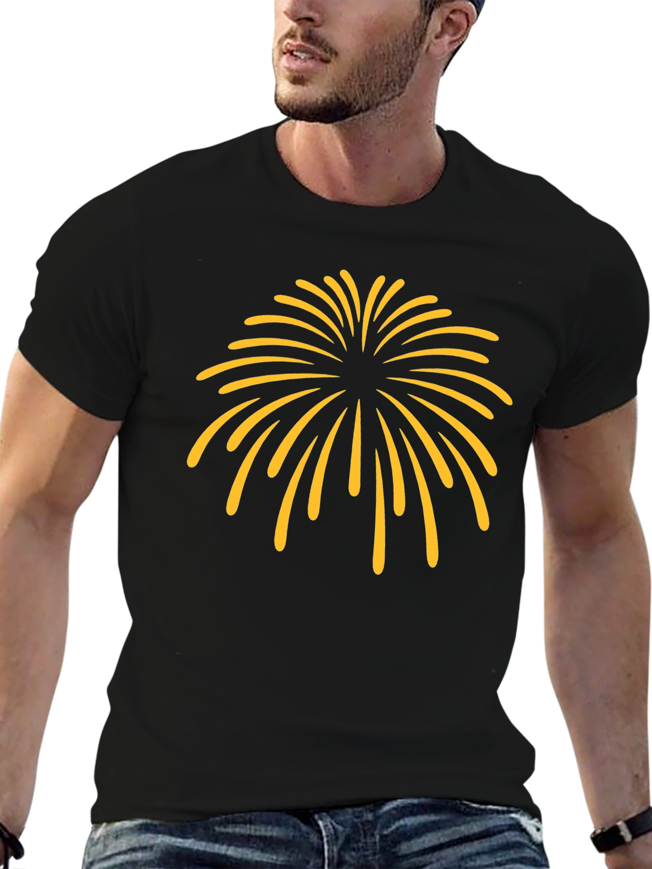Black T-Shirt with Firework Design