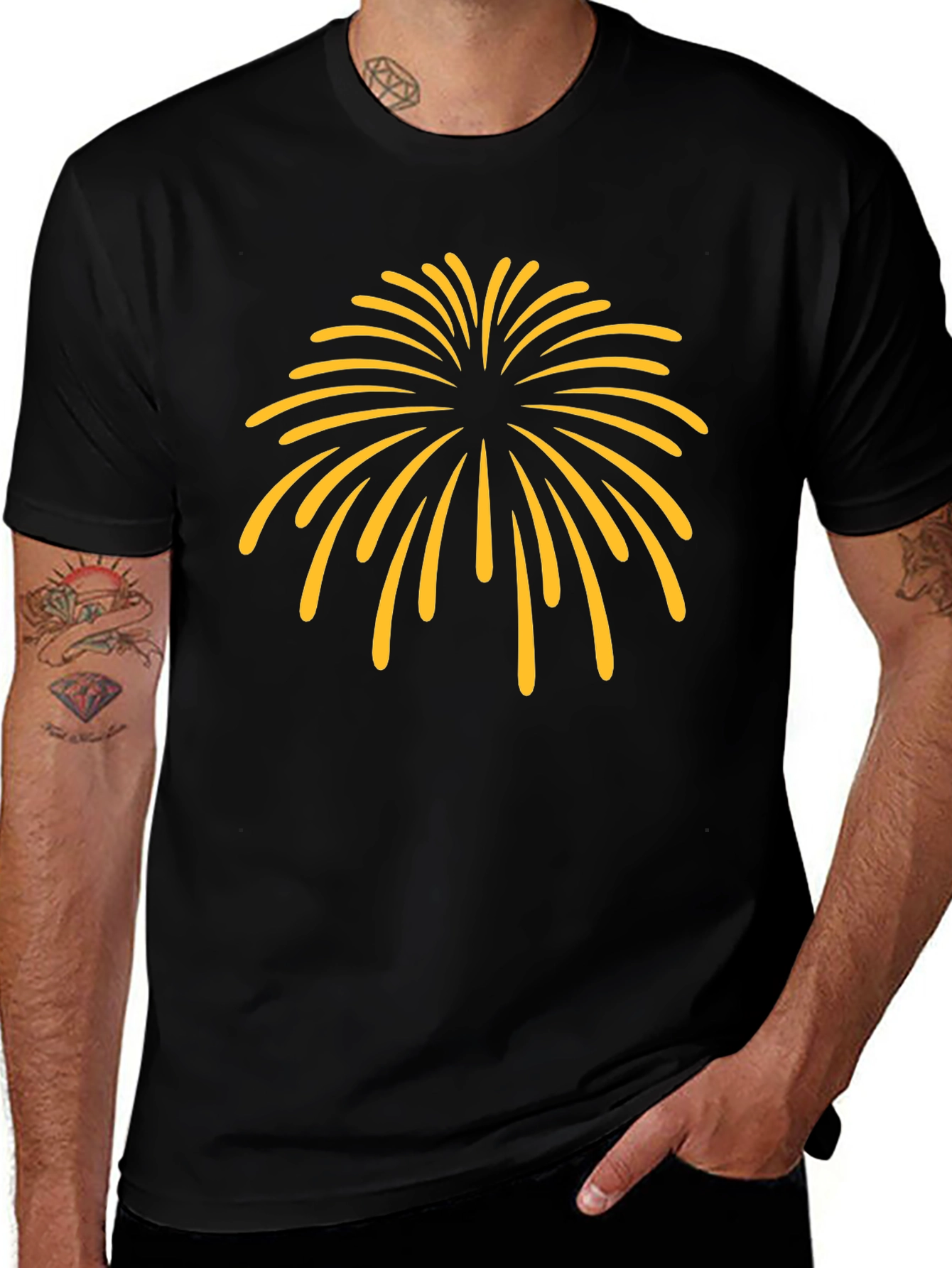 Black T-Shirt with Firework Design