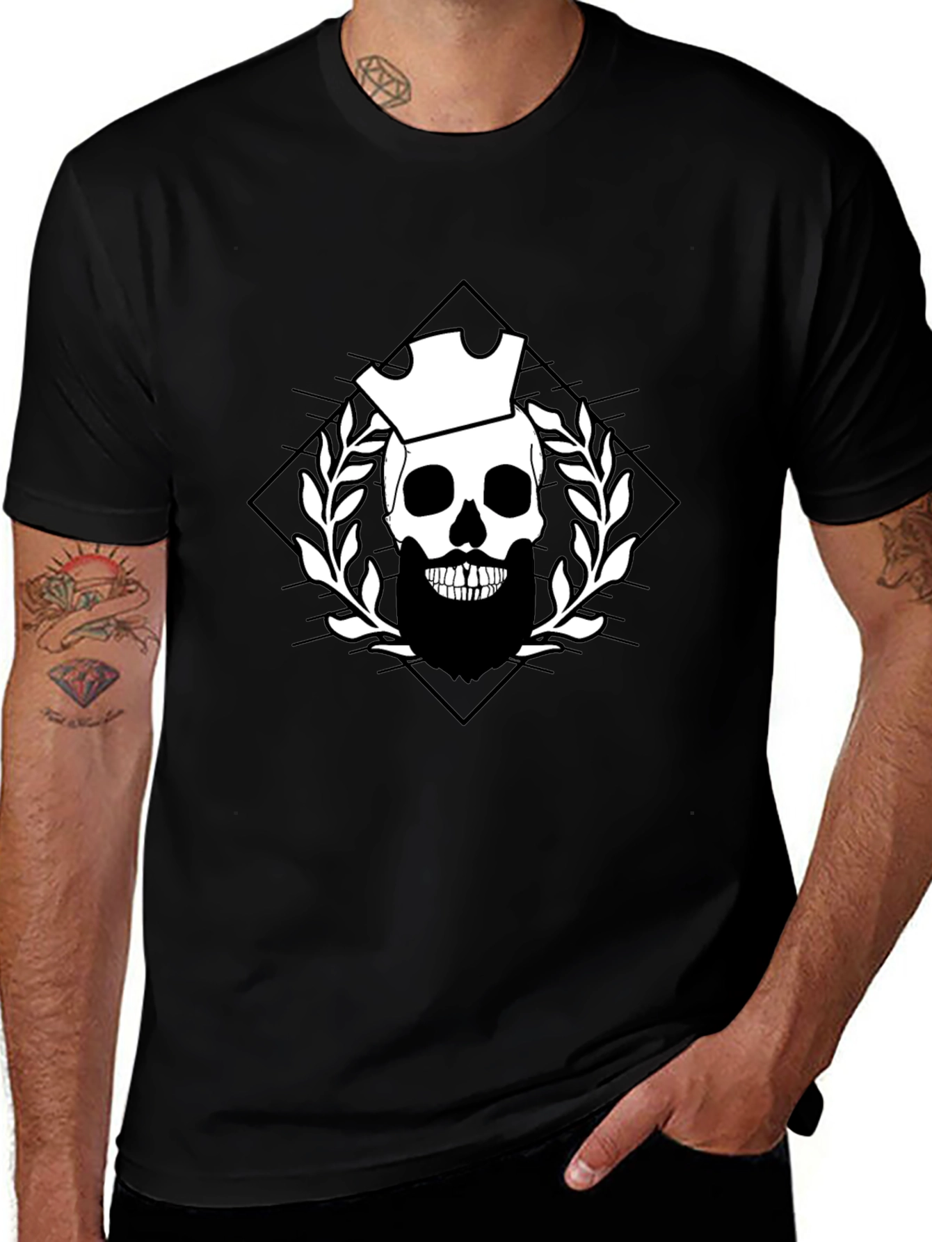 Skull & Crown Graphic Tee - Black Cotton