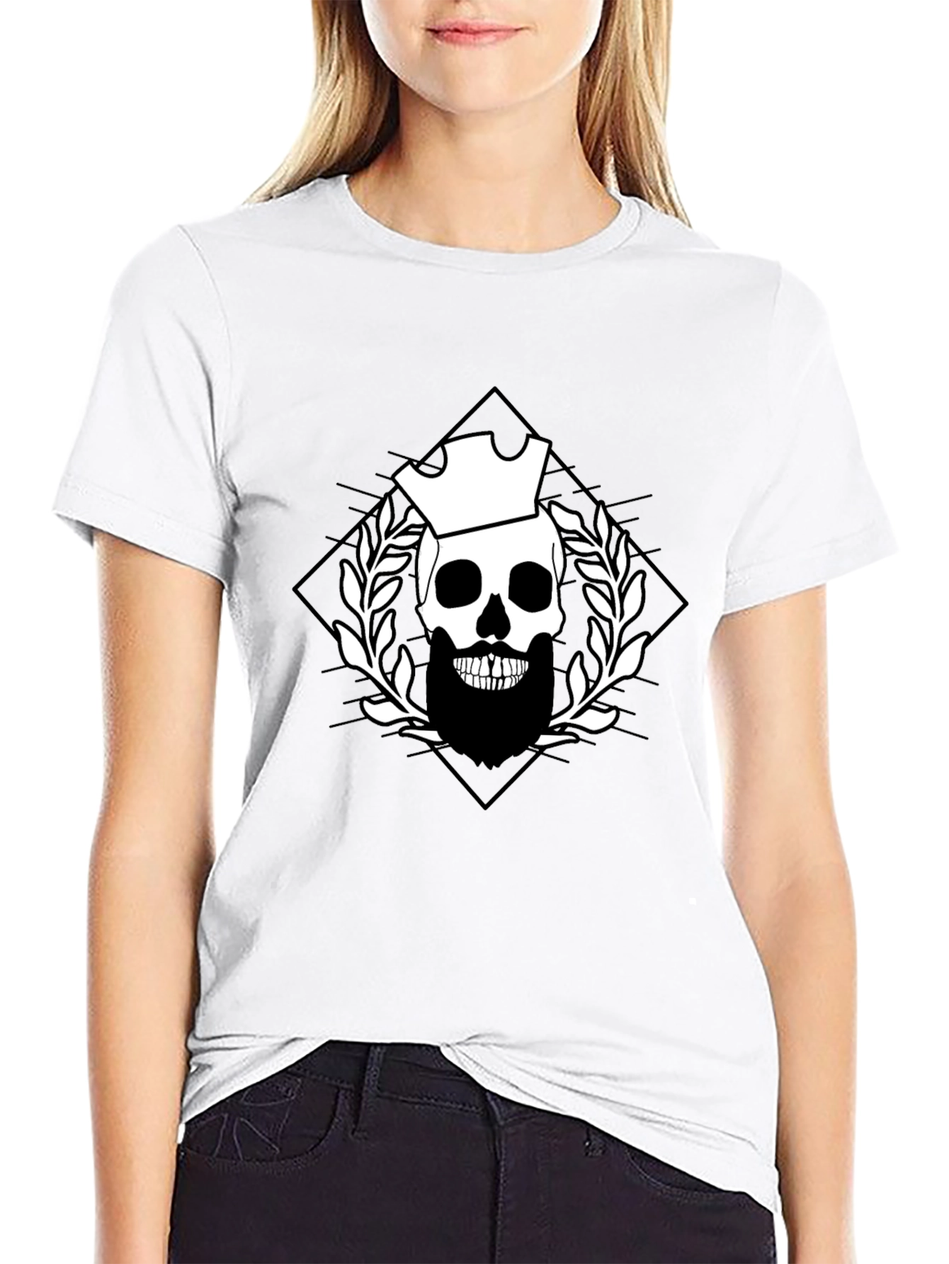 Skull & Crown Graphic Tee - Black Cotton